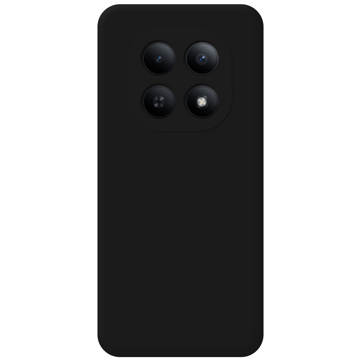 Funda de teléfono negra con cuatro lentes de cámara dispuestas en cuadrado.