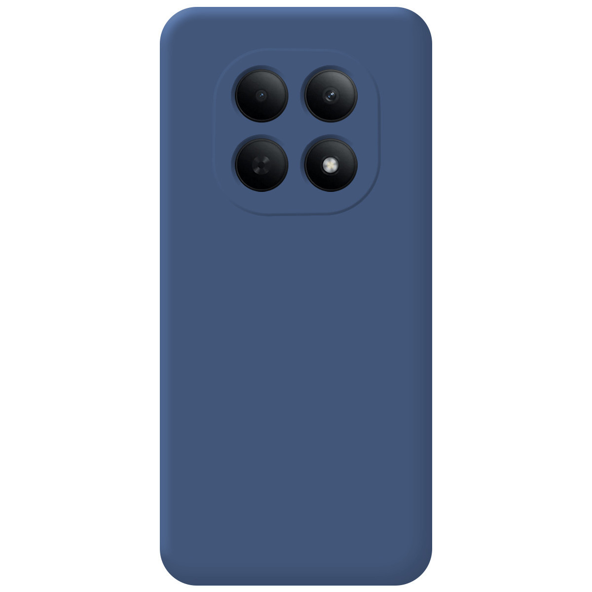 Funda de teléfono azul con cuatro lentes de cámara en un recorte cuadrado.