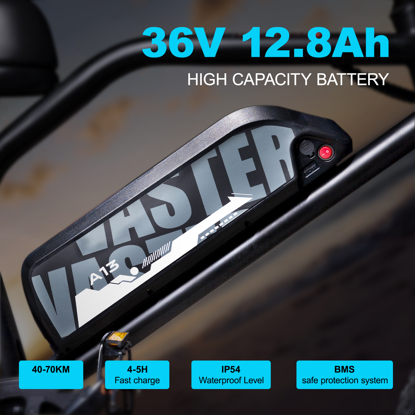 Bateria 36V 12,8Ah o dużej pojemności do e-bike, 40-70km.