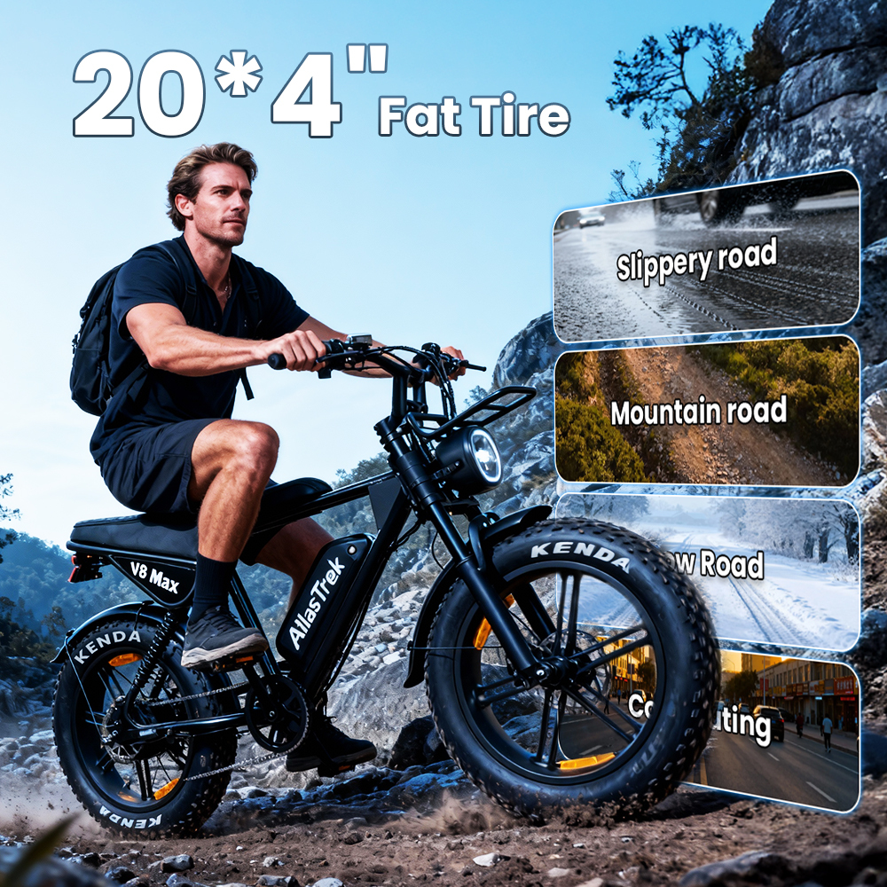 Mężczyzna jedzie na rowerze elektrycznym z grubymi oponami po skalistym terenie.