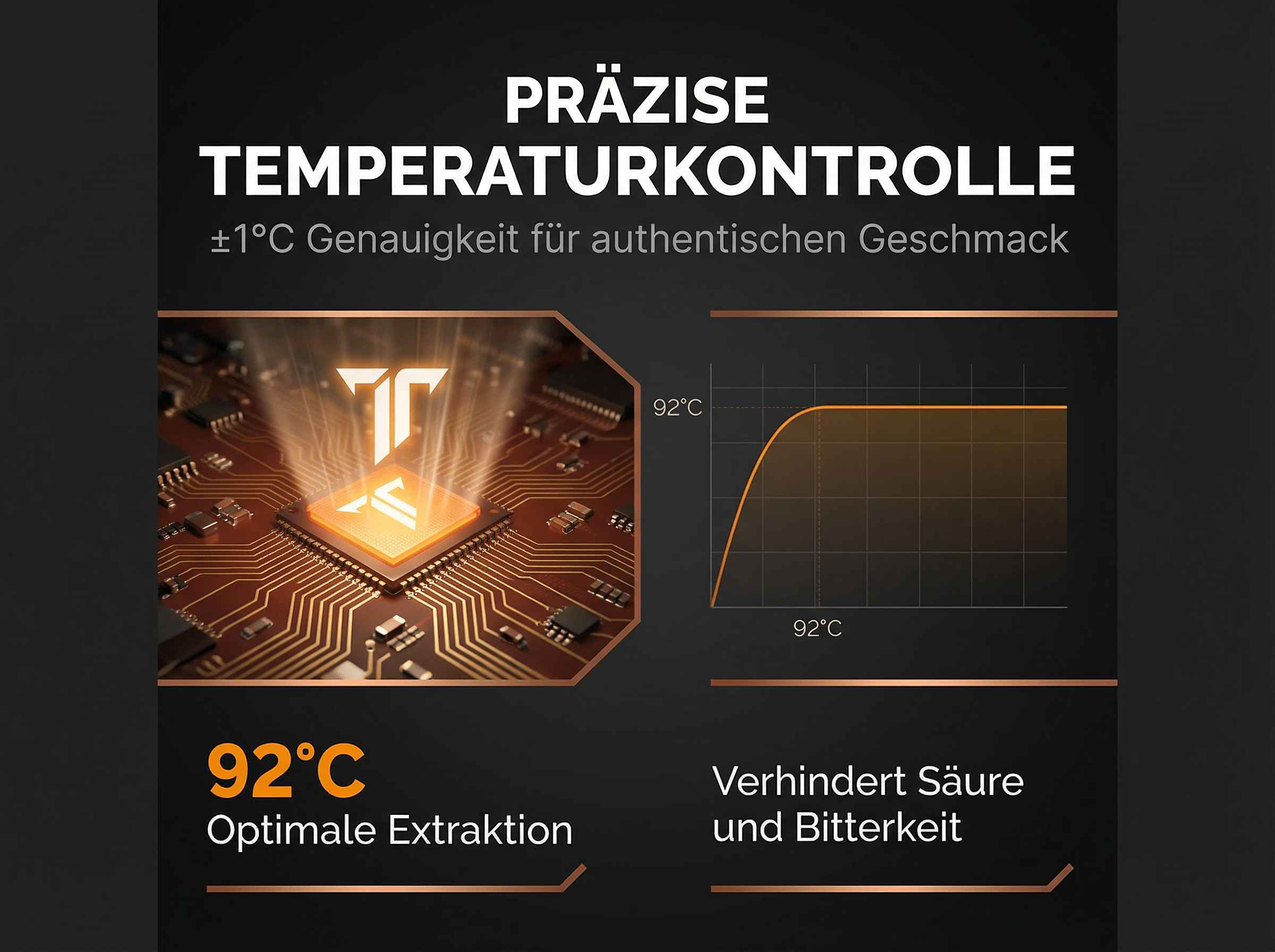Präzise Temperaturkontrolle bei 92°C für optimale Extraktion.