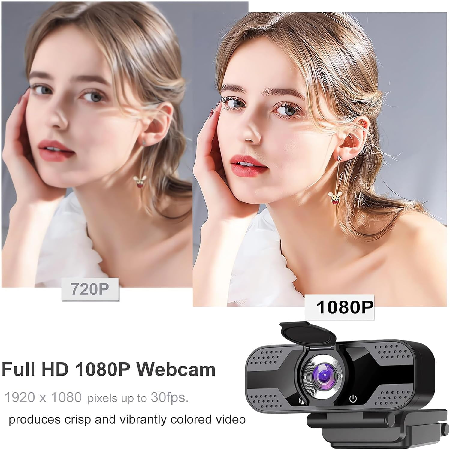 Full HD 1080P Webcam mit klarem Video. Seitenvergleich von 720P und 1080P.