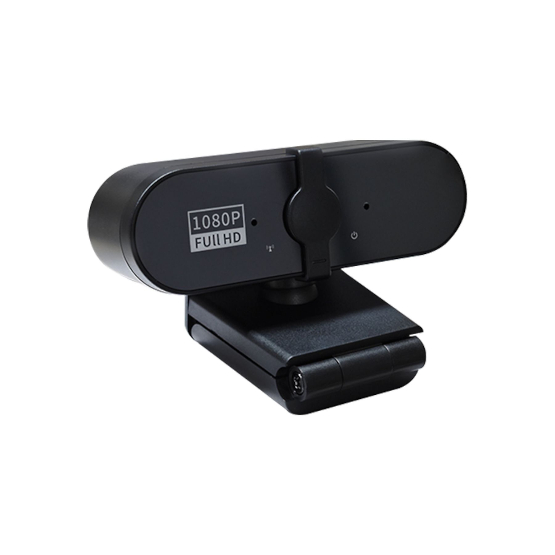 Schwarze 1080P Full HD Webcam mit verstellbarem Clip und integriertem Mikrofon.