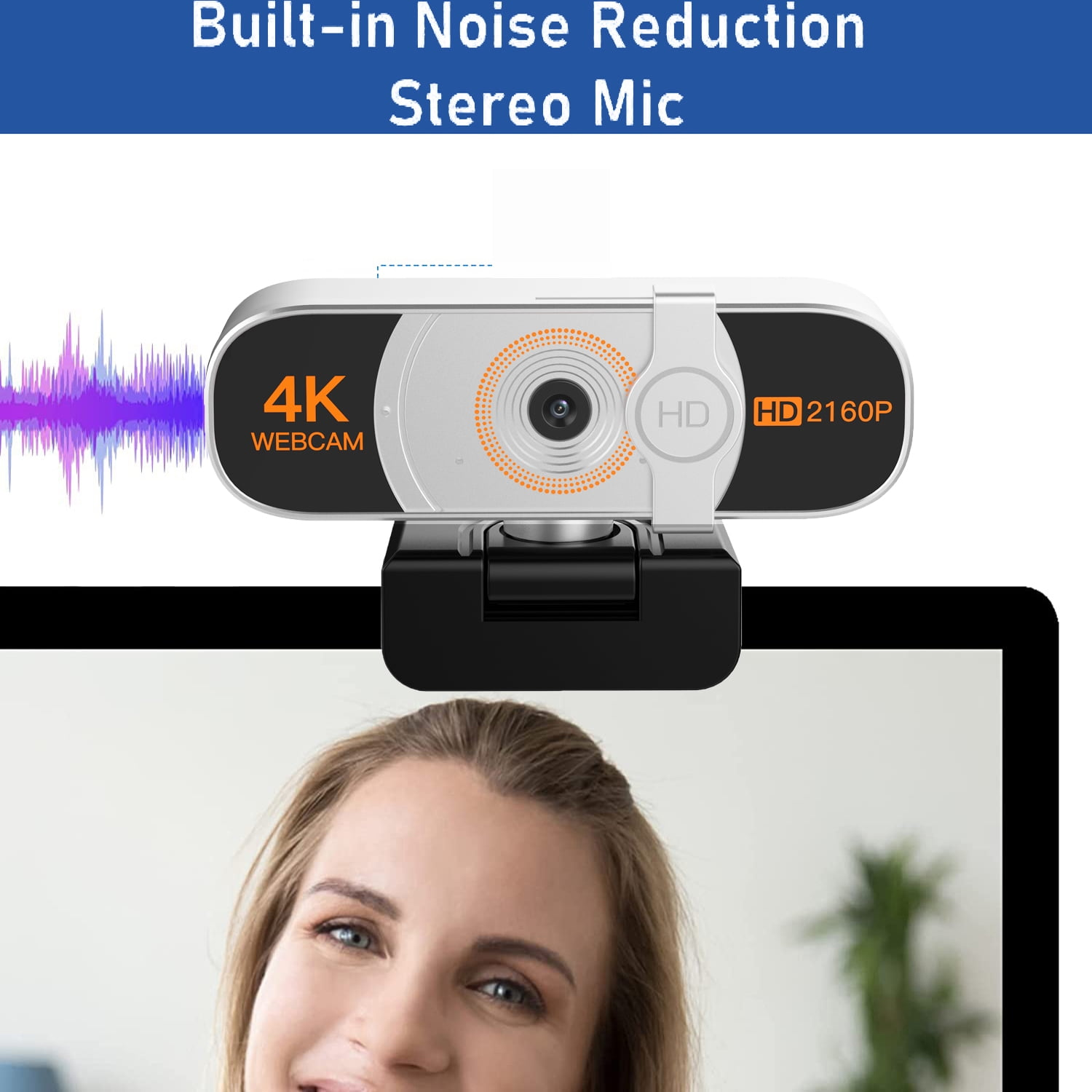Eine 4K-Webcam mit integriertem Mikrofon und Geräuschunterdrückung.