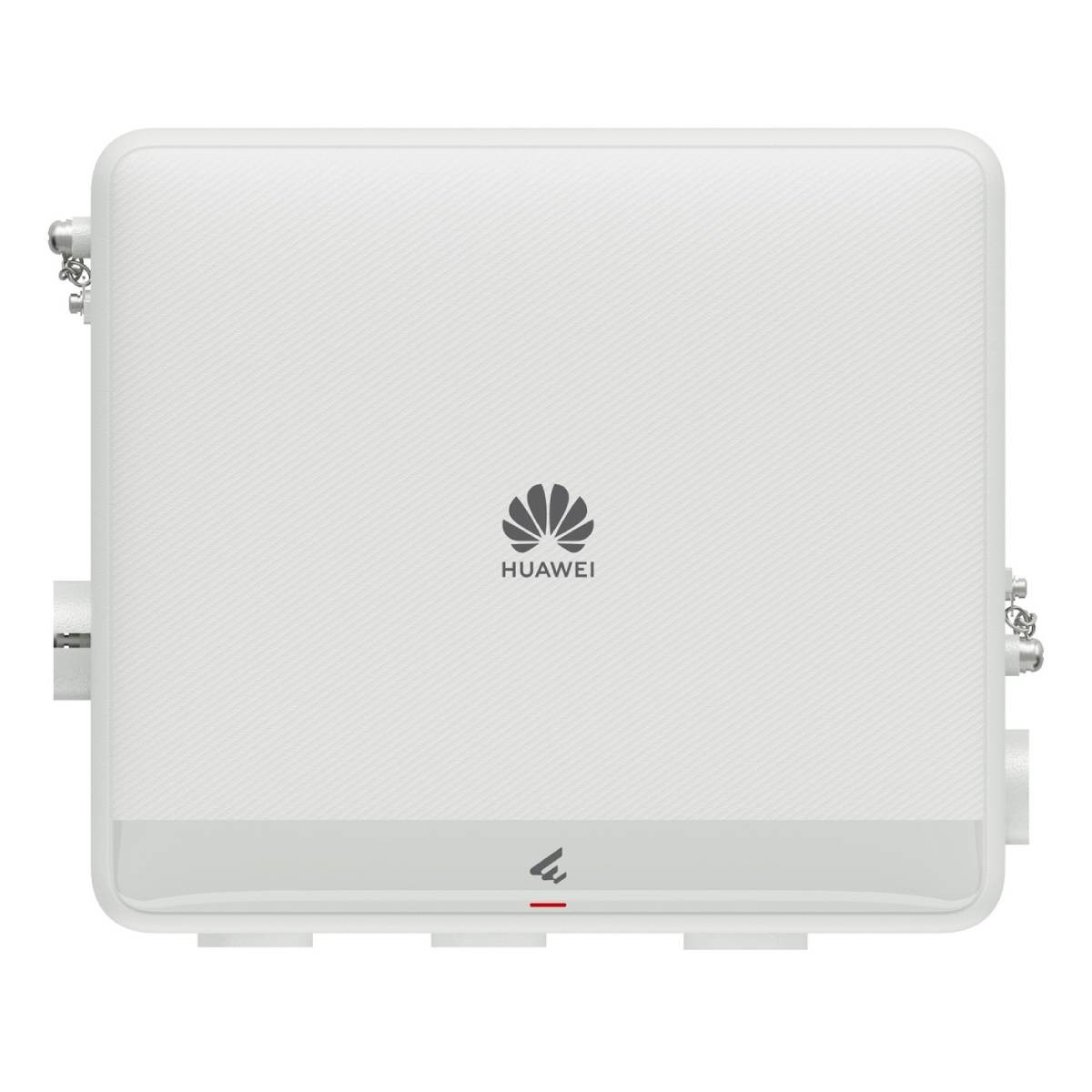Un dispositivo Huawei bianco con logo stilizzato e connessioni laterali.