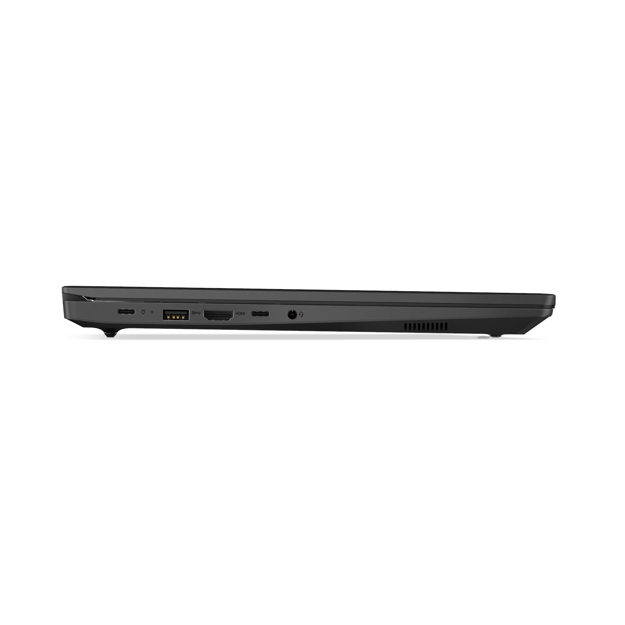 Schwarzer Laptop-Anschlussseite mit USB, HDMI und Audiobuchse.