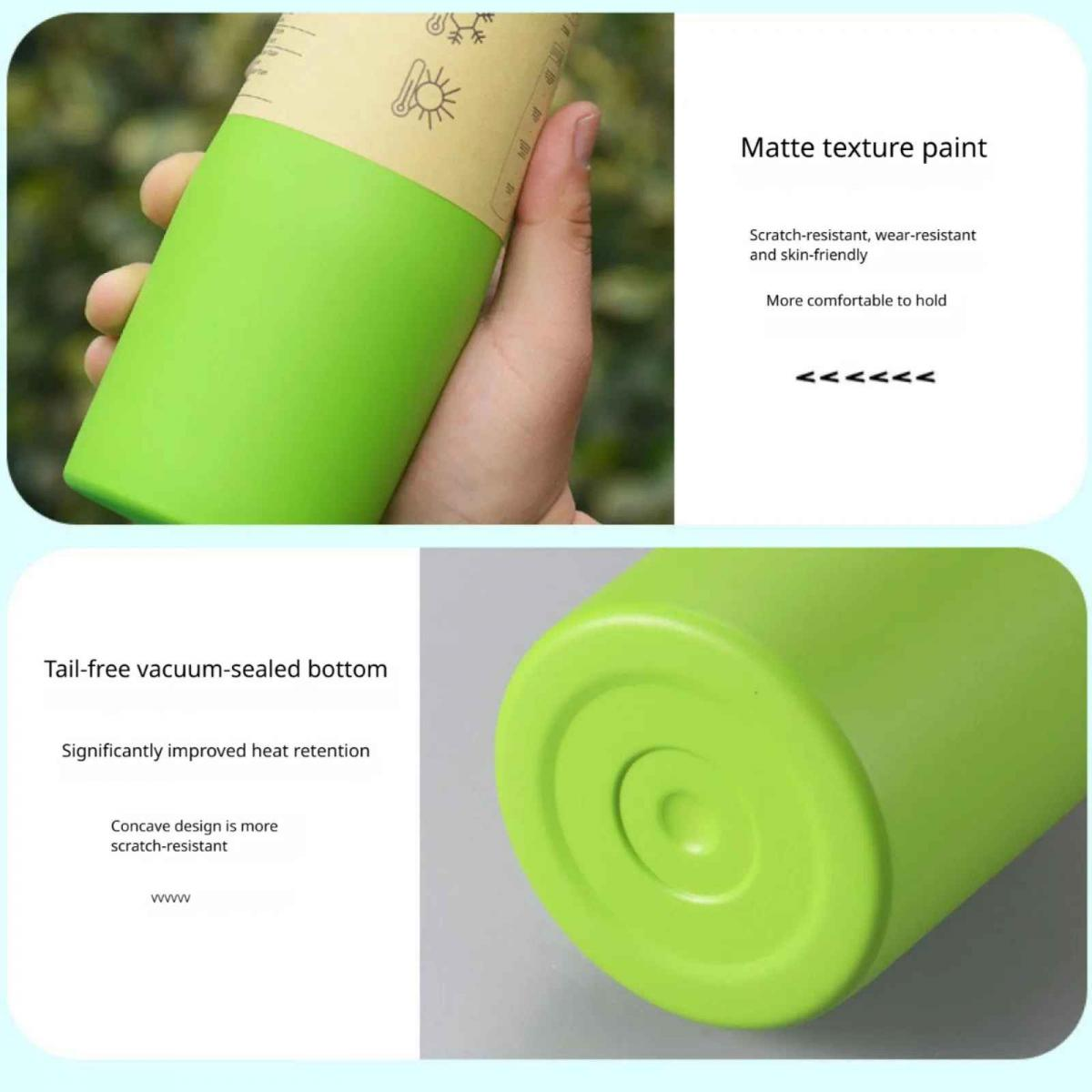 Grüner Becher wird mit der Hand gehalten, mit Nahaufnahme des Bodens.