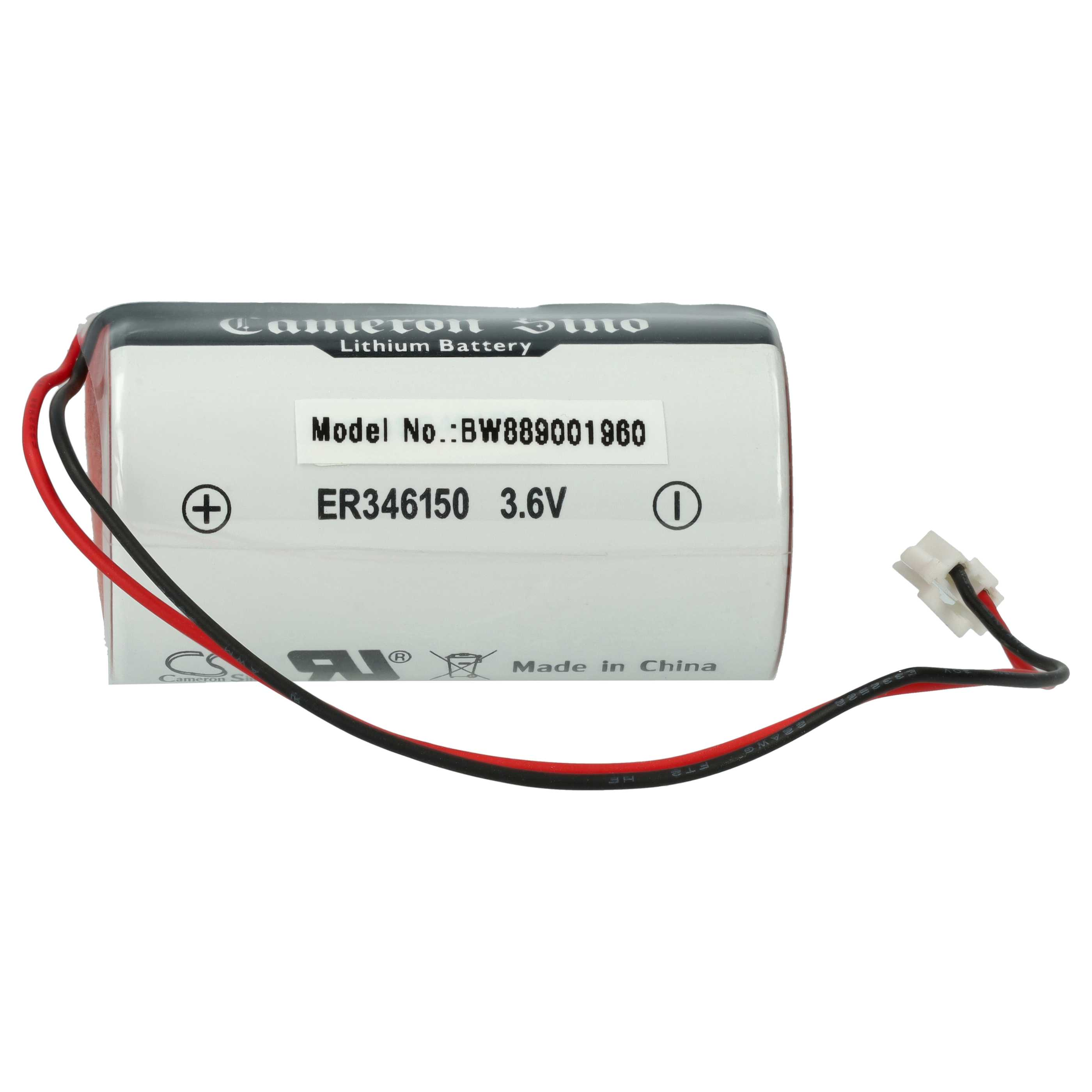 Cameron Sino Lithium Batterie, 3.6V, mit roten und schwarzen Kabeln.