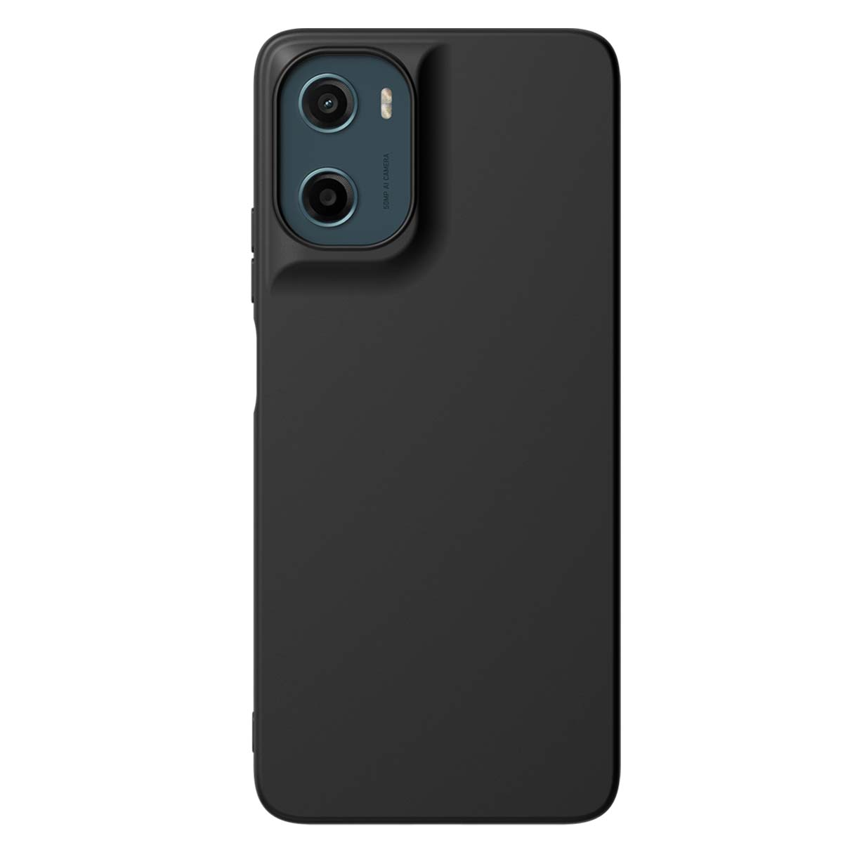 Schwarzes Handy mit dreifacher Kamera, auf weißem Hintergrund.