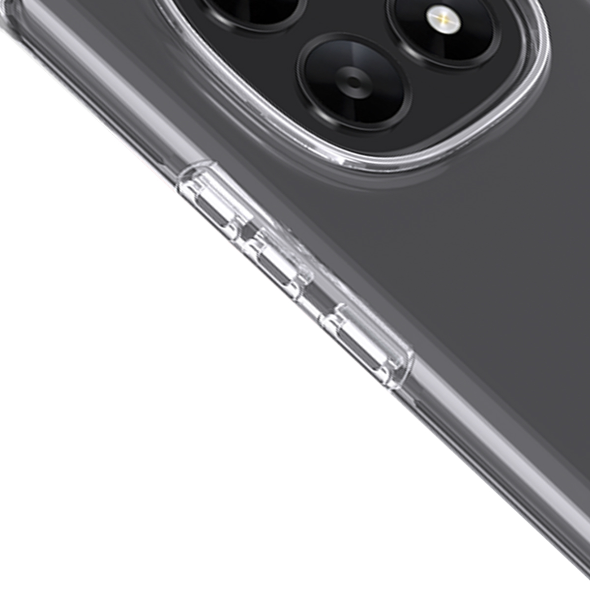 Primo piano di una custodia trasparente per telefono con tre obiettivi.
