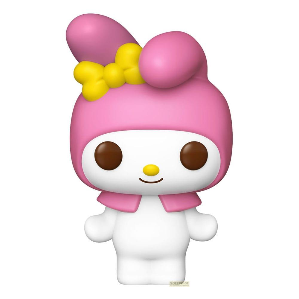 Figura bianca con cappuccio rosa, fiocco giallo e occhi marroni.