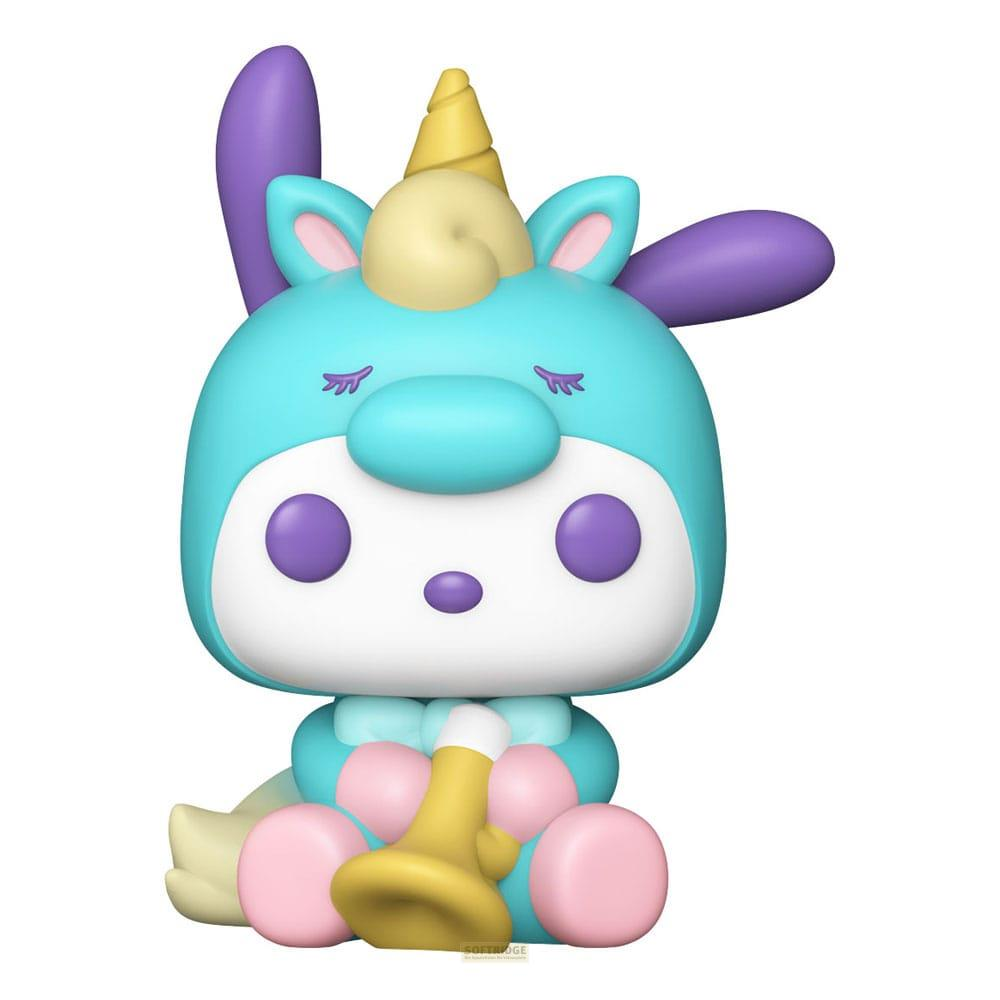 Figura blu-turchese con orecchie da unicorno e coniglio, che tiene uno strumento dorato.