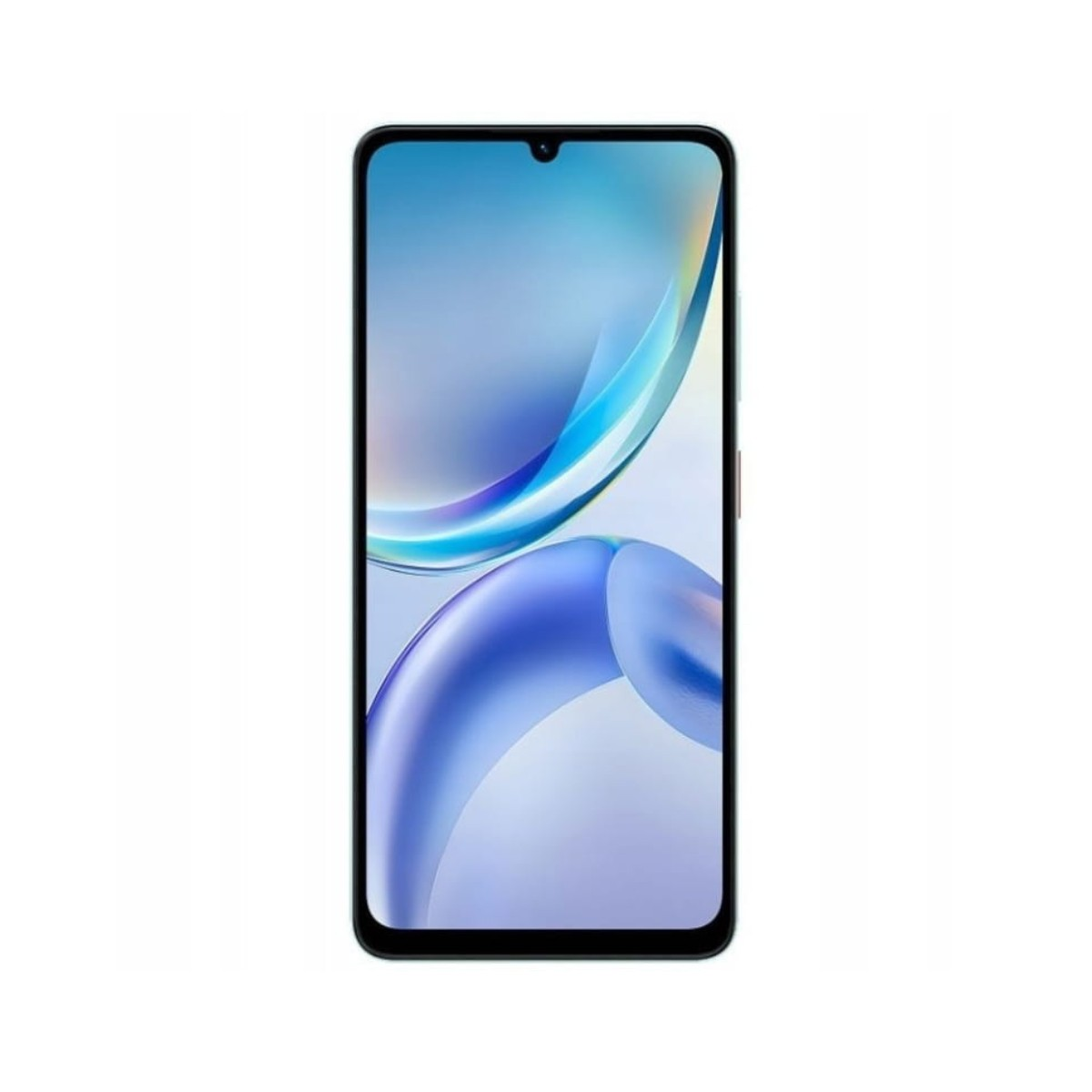 Czarny smartfon wyświetlający abstrakcyjną grafikę w kolorach niebieskim i białym.