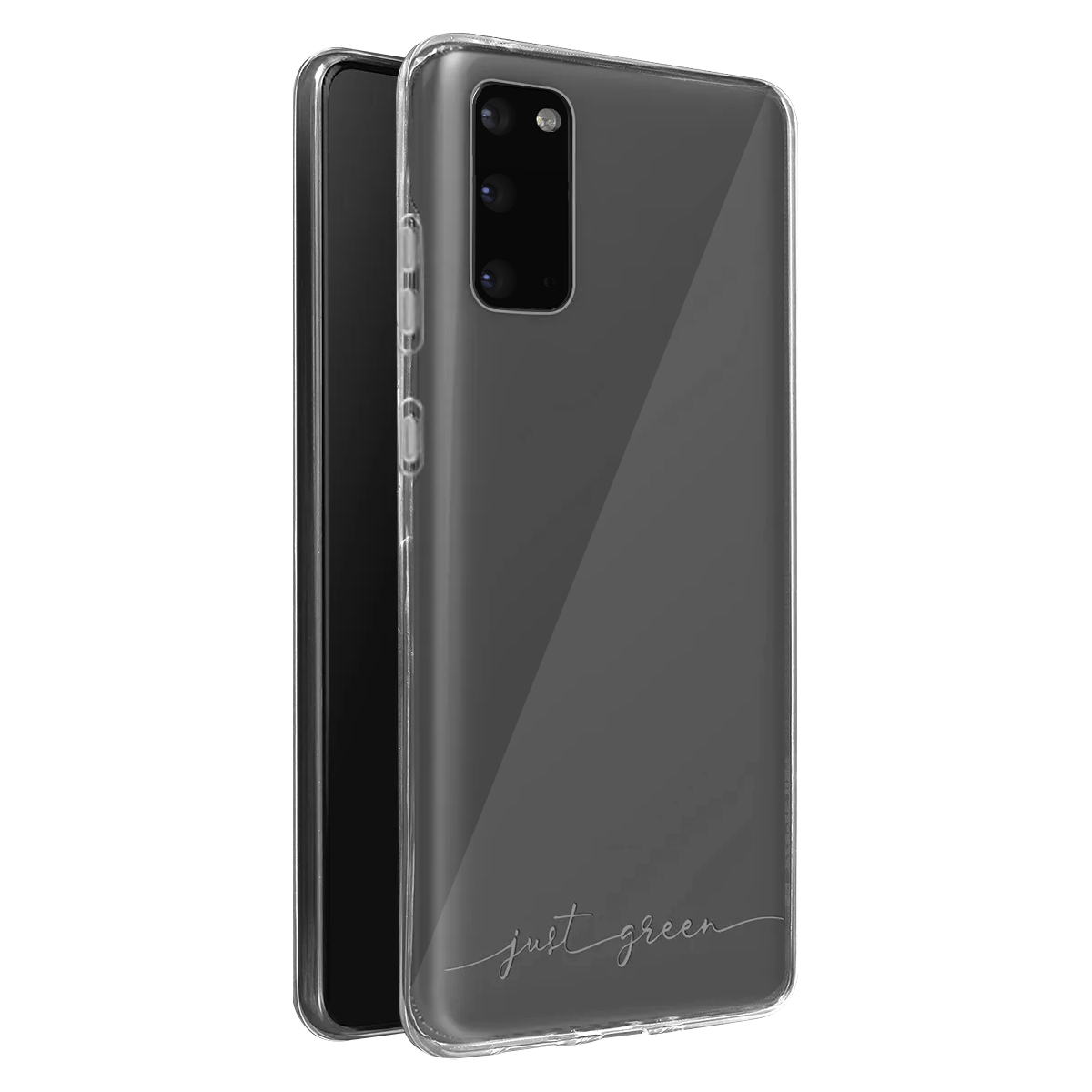 Una cover trasparente per telefono con la scritta 