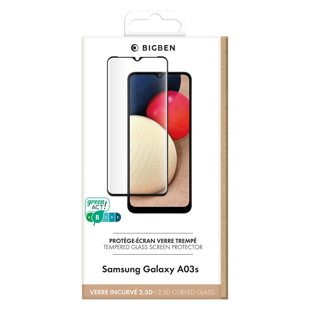 Protecteur d'écran Bigben en verre trempé pour Samsung Galaxy A03s.