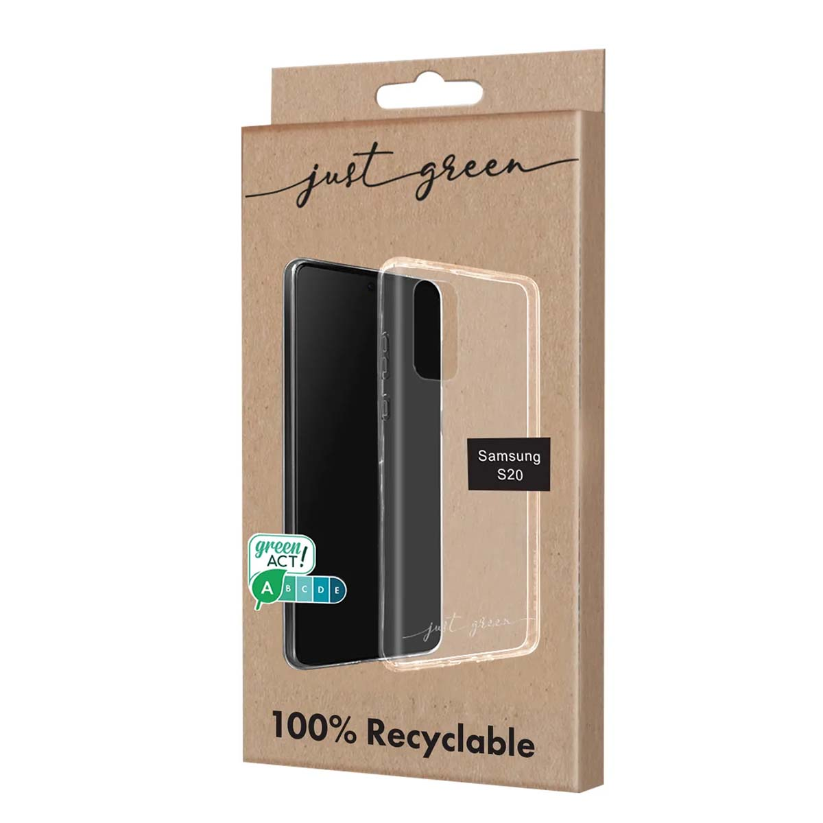 Confezione per cover Samsung S20, 100% riciclabile.