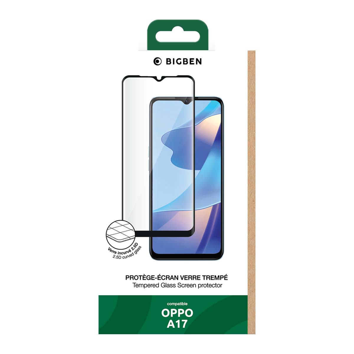 Protection écran BIGBEN pour OPPO A17, verre 2.5D.