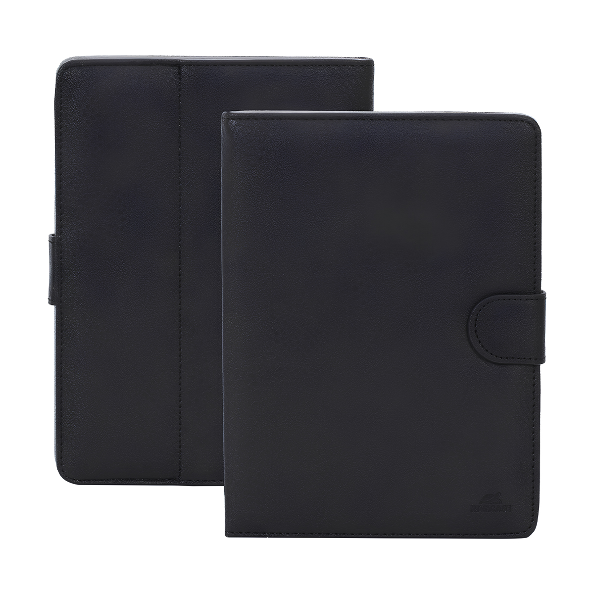 Due custodie nere per tablet una accanto all'altra. Una aperta, l'altra chiusa.