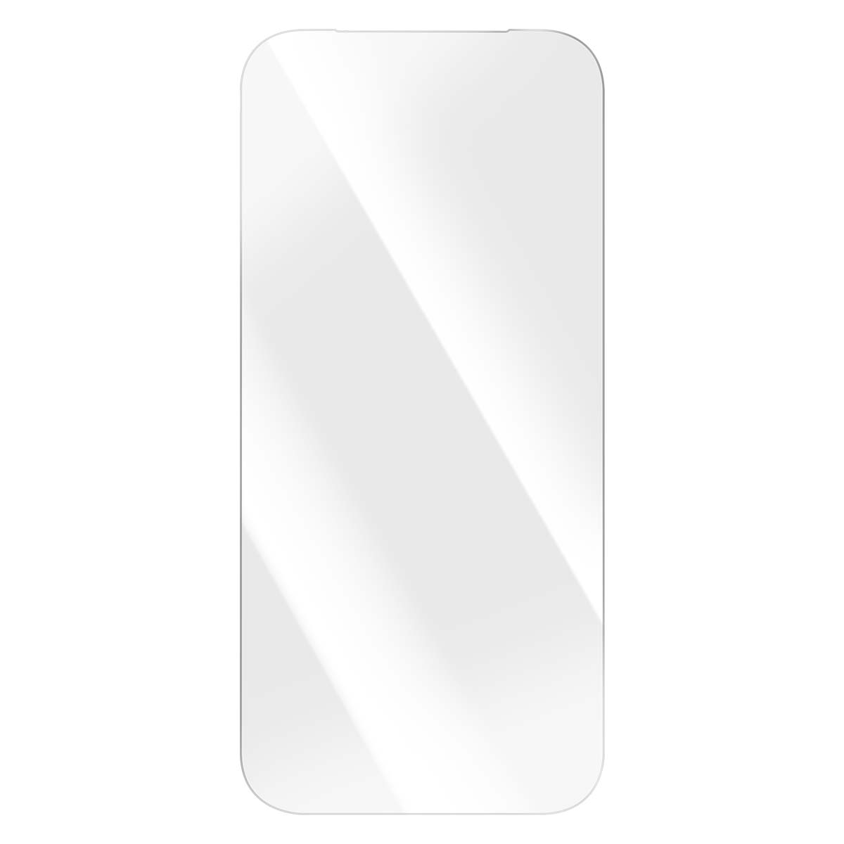 Een heldere screenprotector met afgeronde randen op een witte achtergrond.