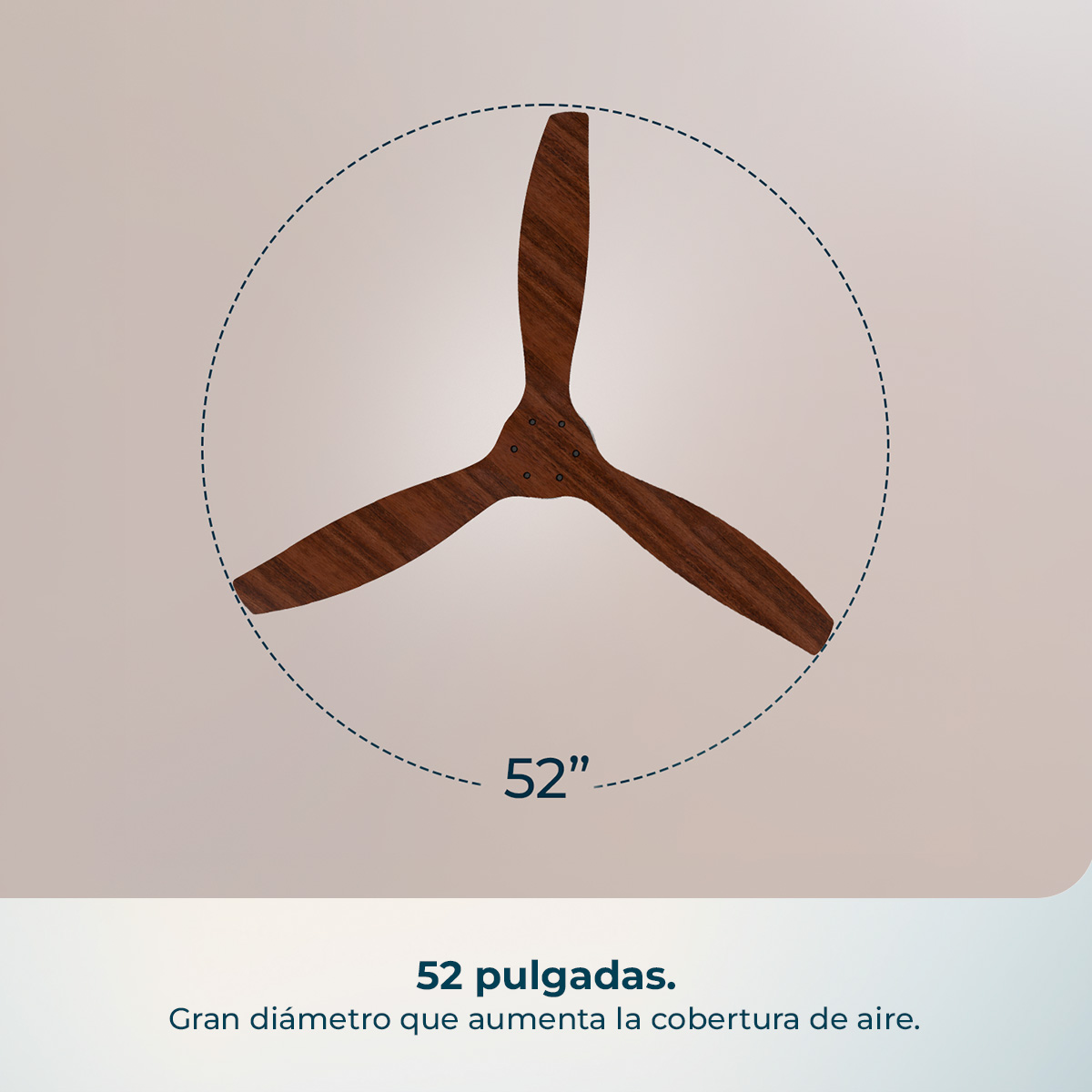 Ventilatore da soffitto marrone a tre pale, diametro 52 pollici.