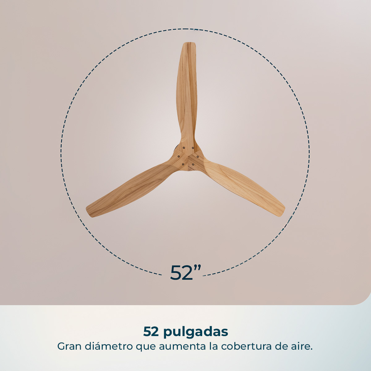 Ventilatore da soffitto in legno a 3 pale, diametro 52 pollici.
