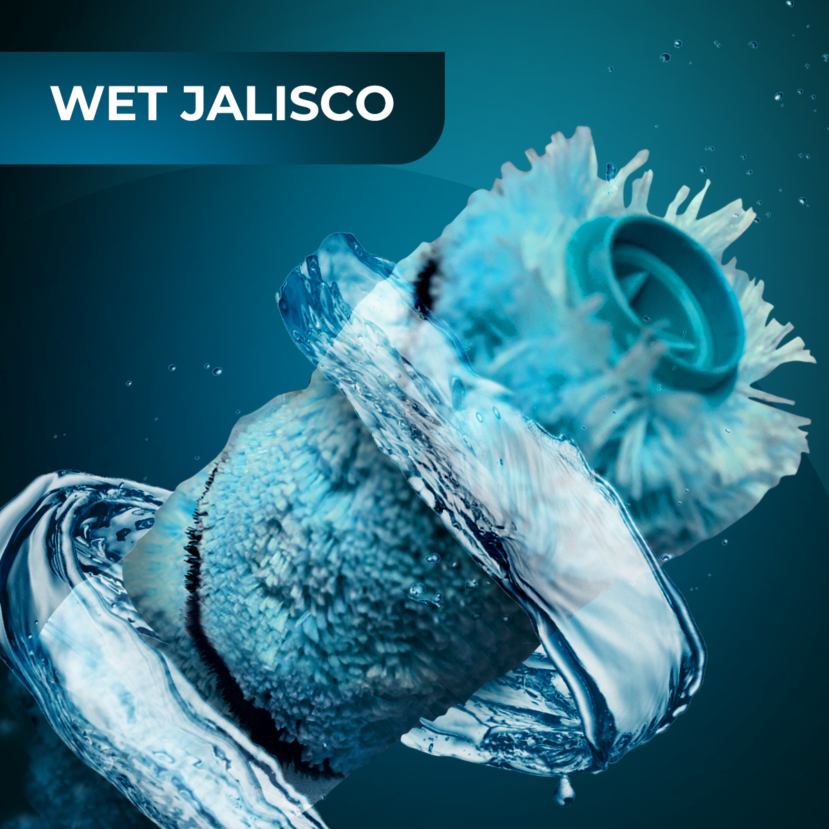 Un rodillo de limpieza azul salpicado de agua.