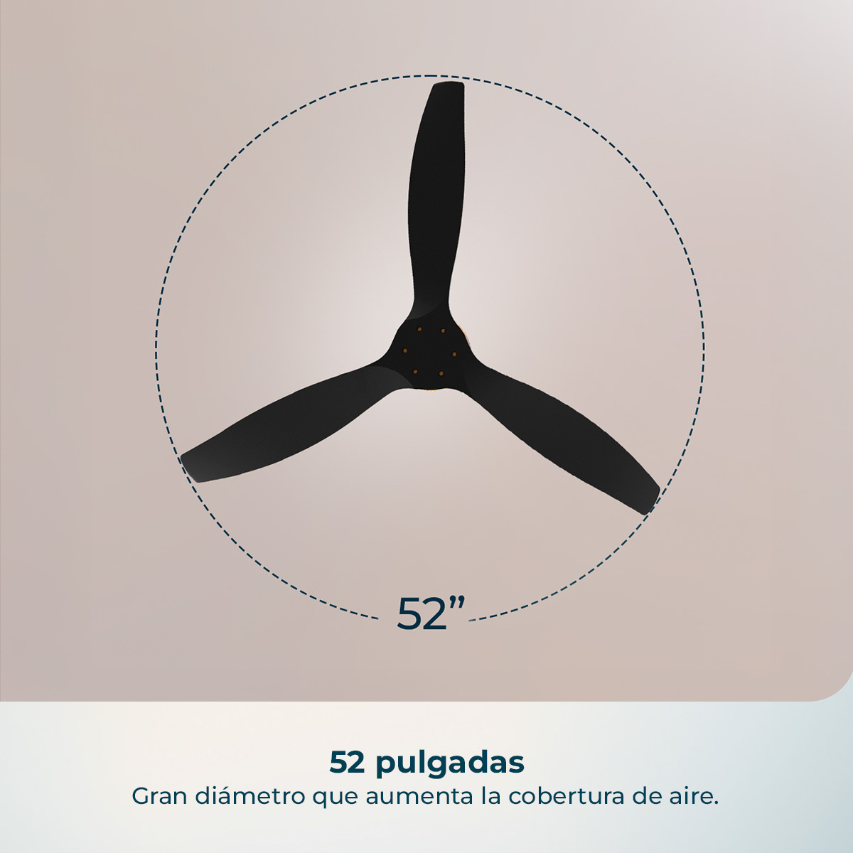 Ventilatore da soffitto nero a 3 pale, diametro 52 pollici.