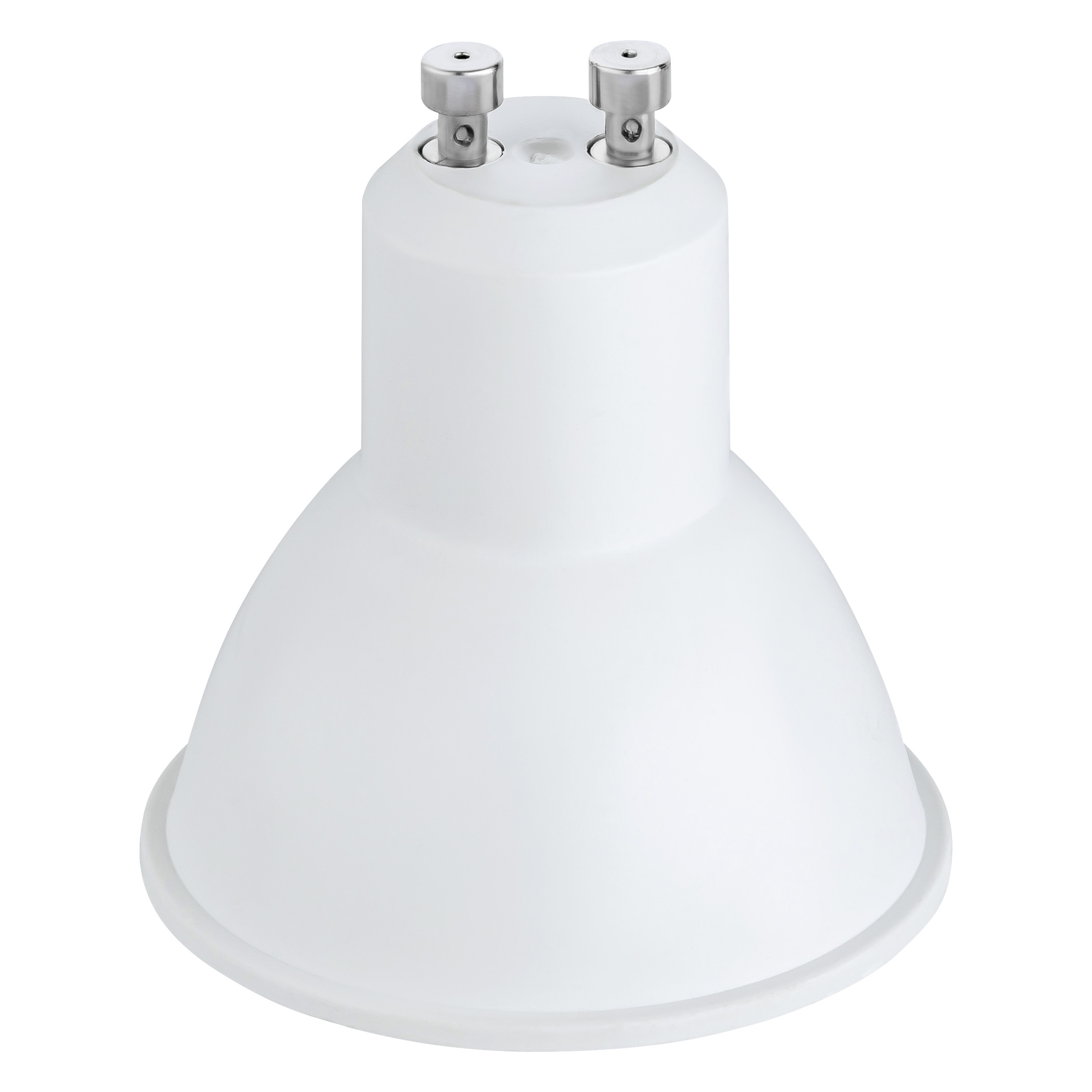 Weiße Lampe mit zwei silbernen Metallstiften oben.