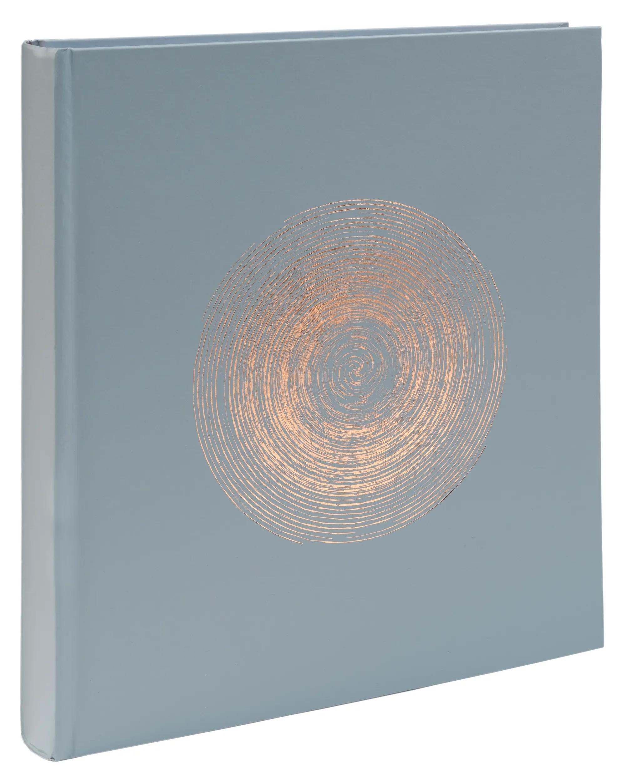 Libro azul claro con diseño de espiral de cobre en la portada.