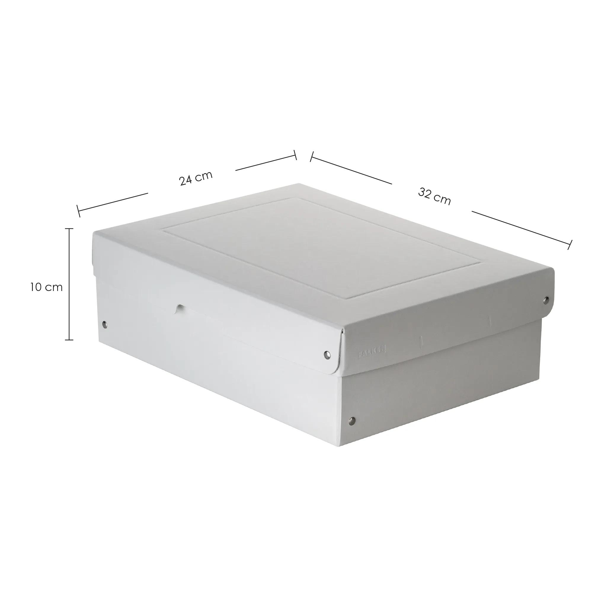 Caja de almacenamiento blanca con dimensiones 32x24x10 cm.