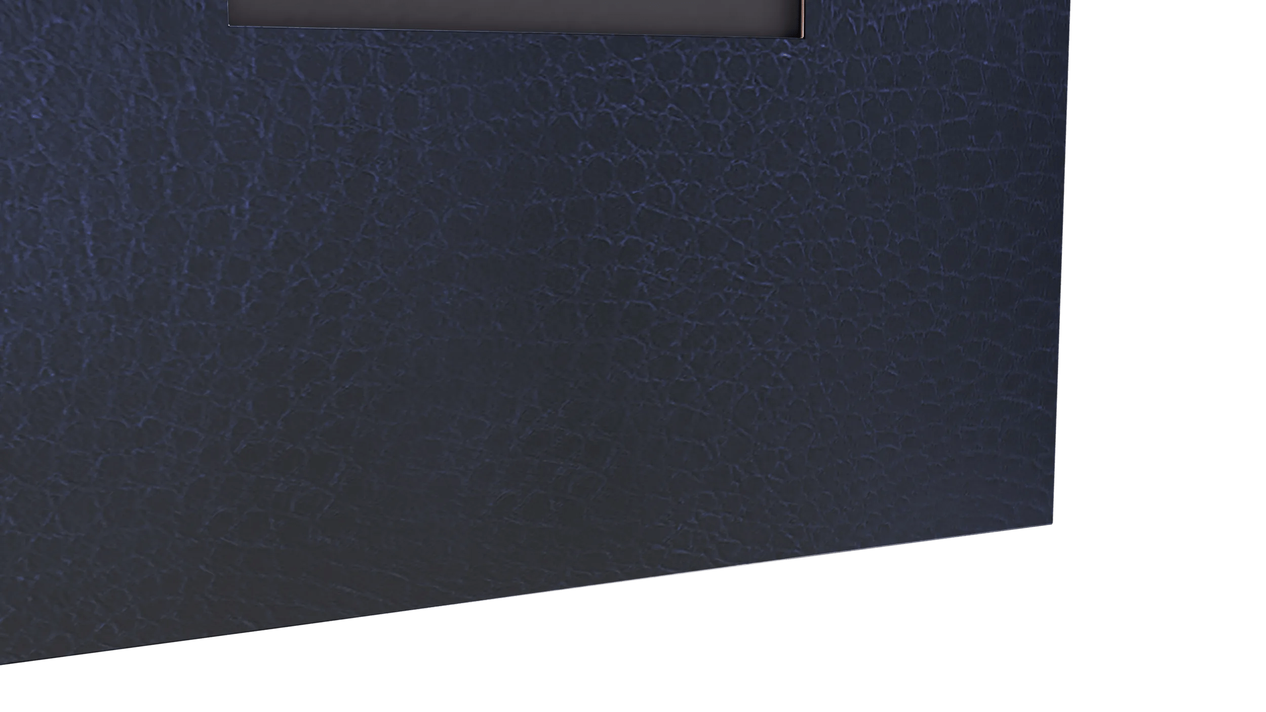 Textura de cuero azul oscuro con grietas finas y borde gris superior.