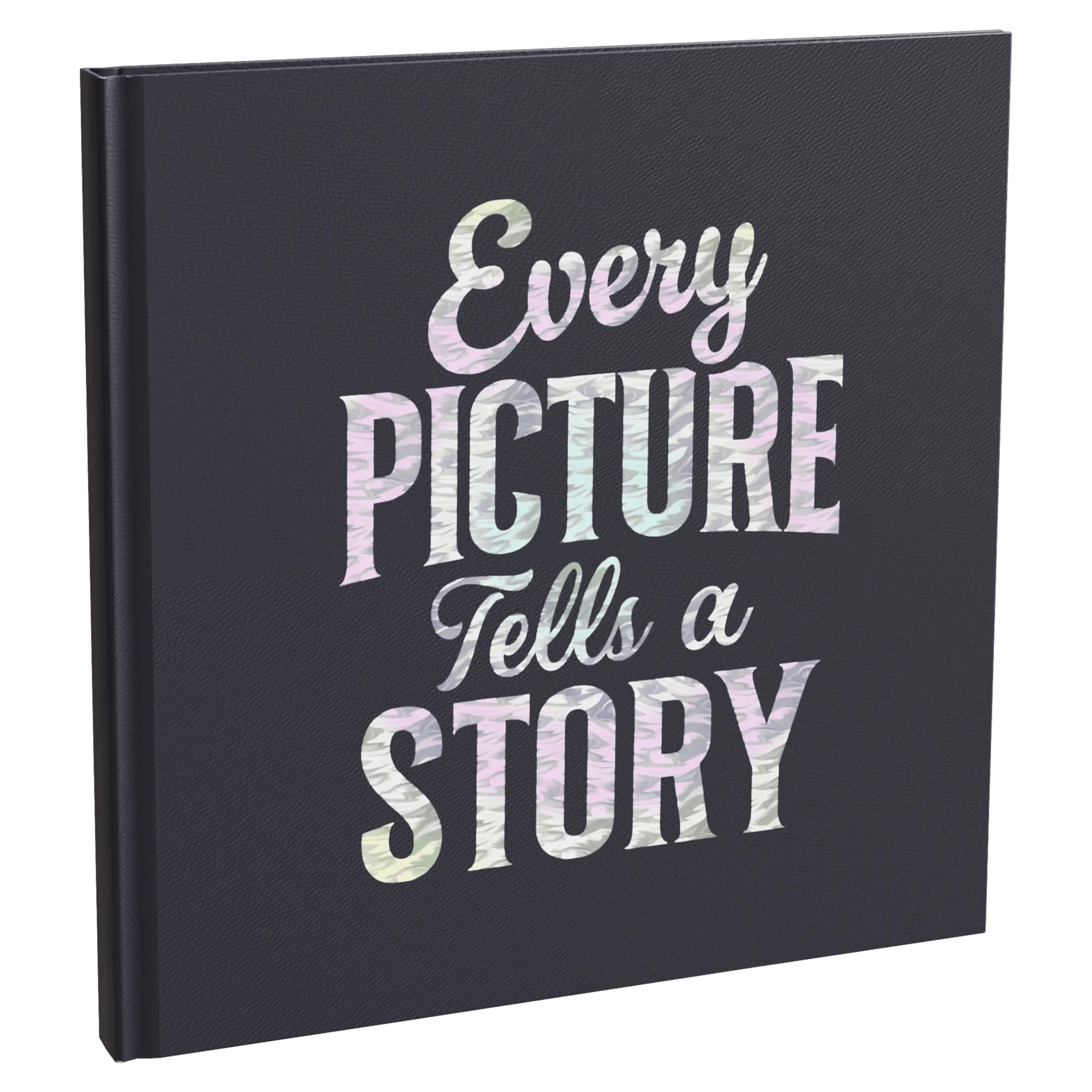 Un libro oscuro con el texto "Cada imagen cuenta una historia".