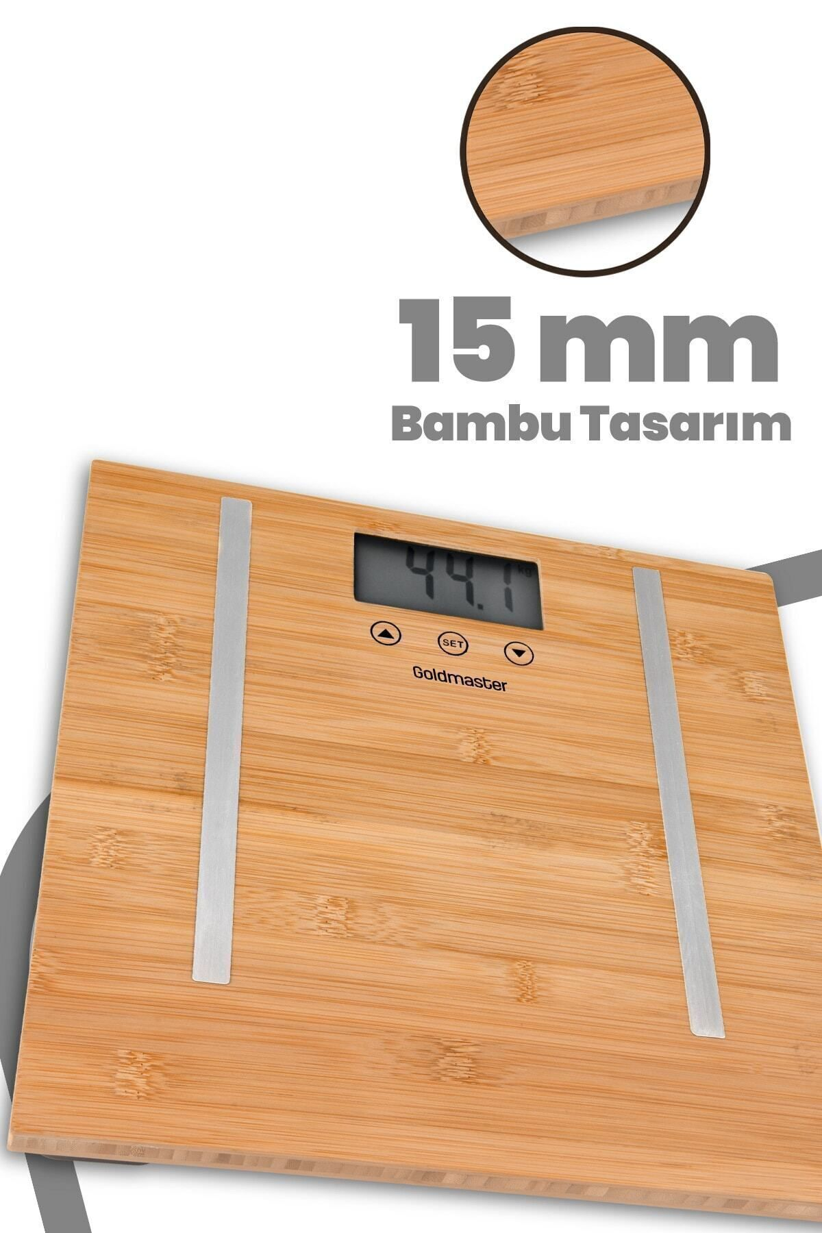 Bambu tasarımlı ahşap dijital tartı.
