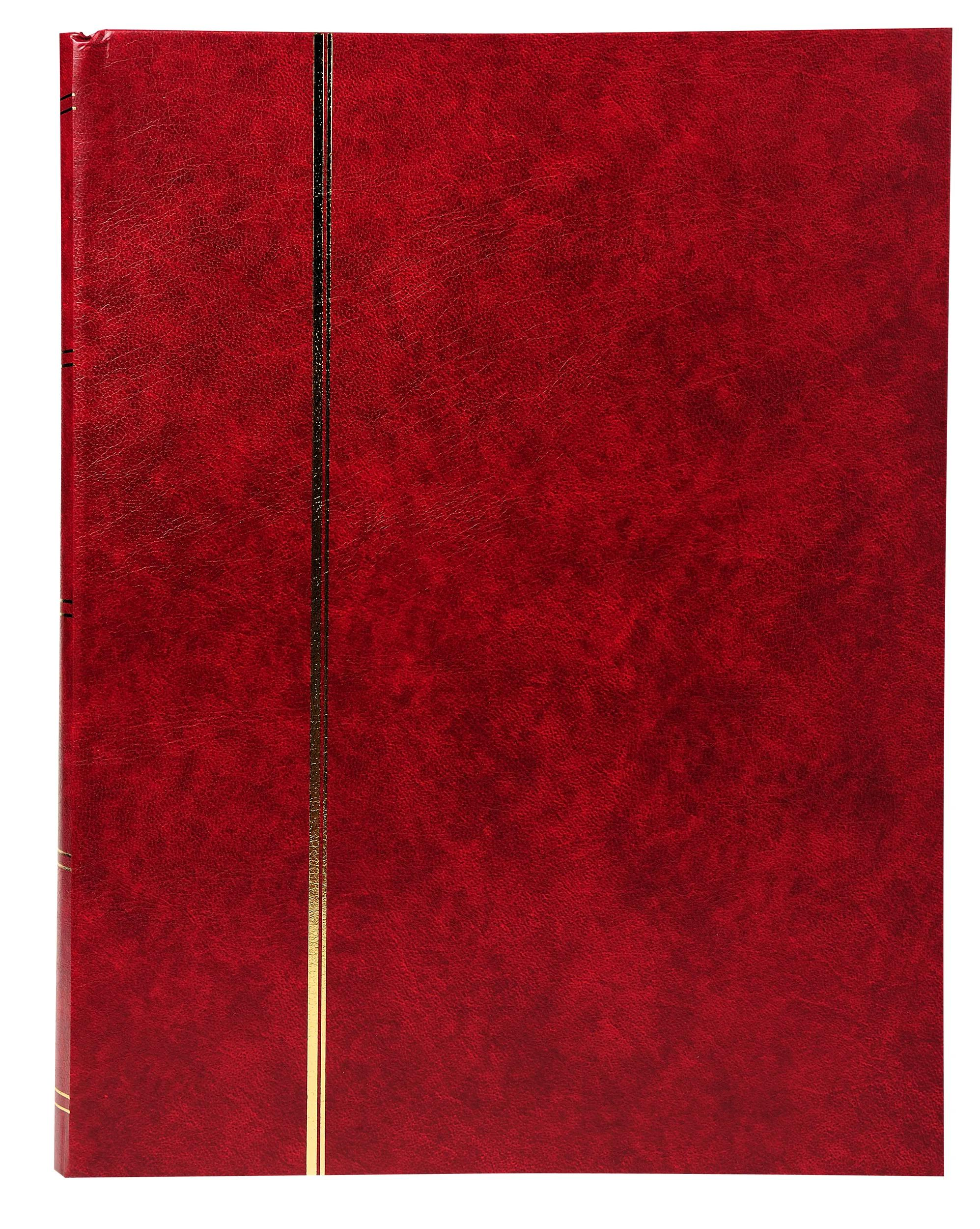 Raccoglitore rosso con finitura oro e texture pelle.