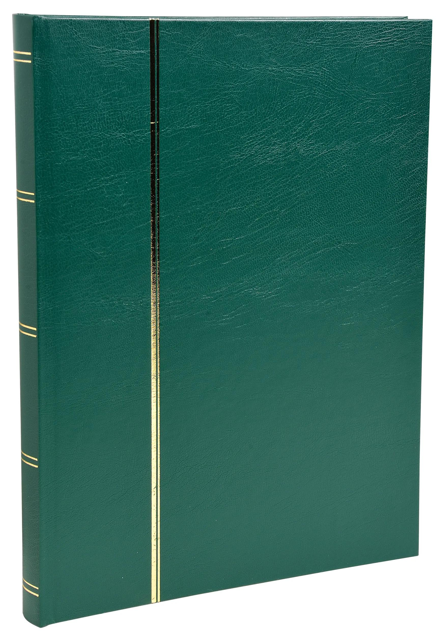 Un raccoglitore verde con linee dorate sul dorso e sulla copertina.