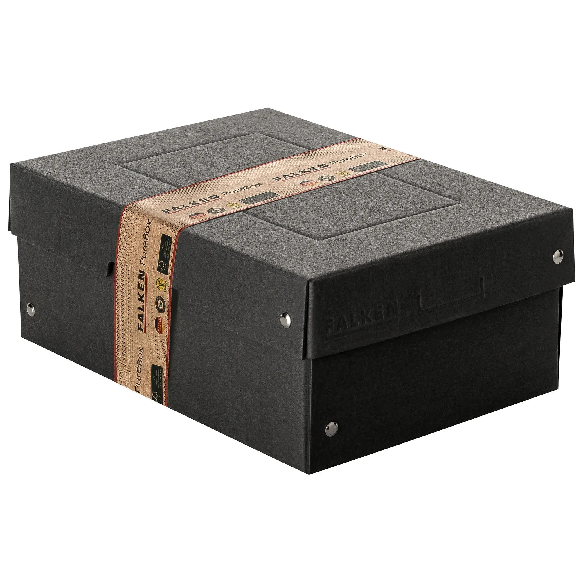 Caja de almacenamiento negra con banda Falken PureBox.