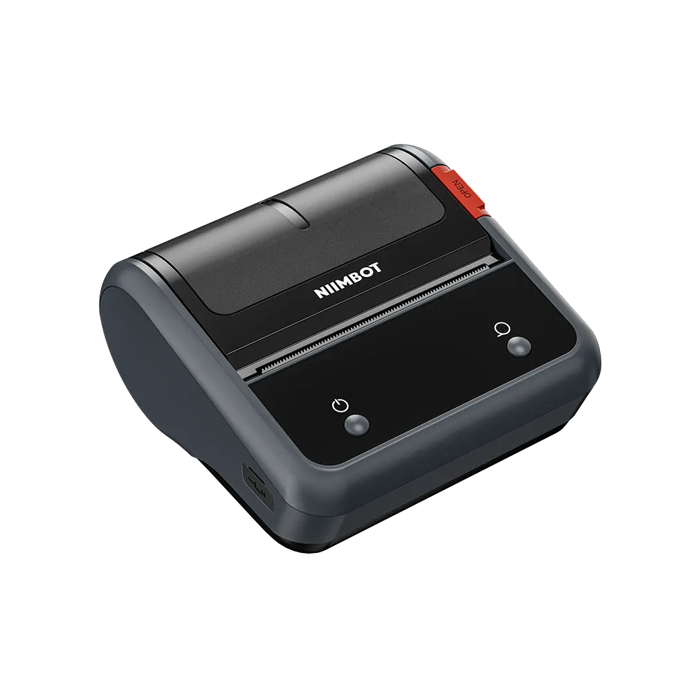 Kompaktowa przenośna drukarka z logo NIIMBOT i dwoma przyciskami.