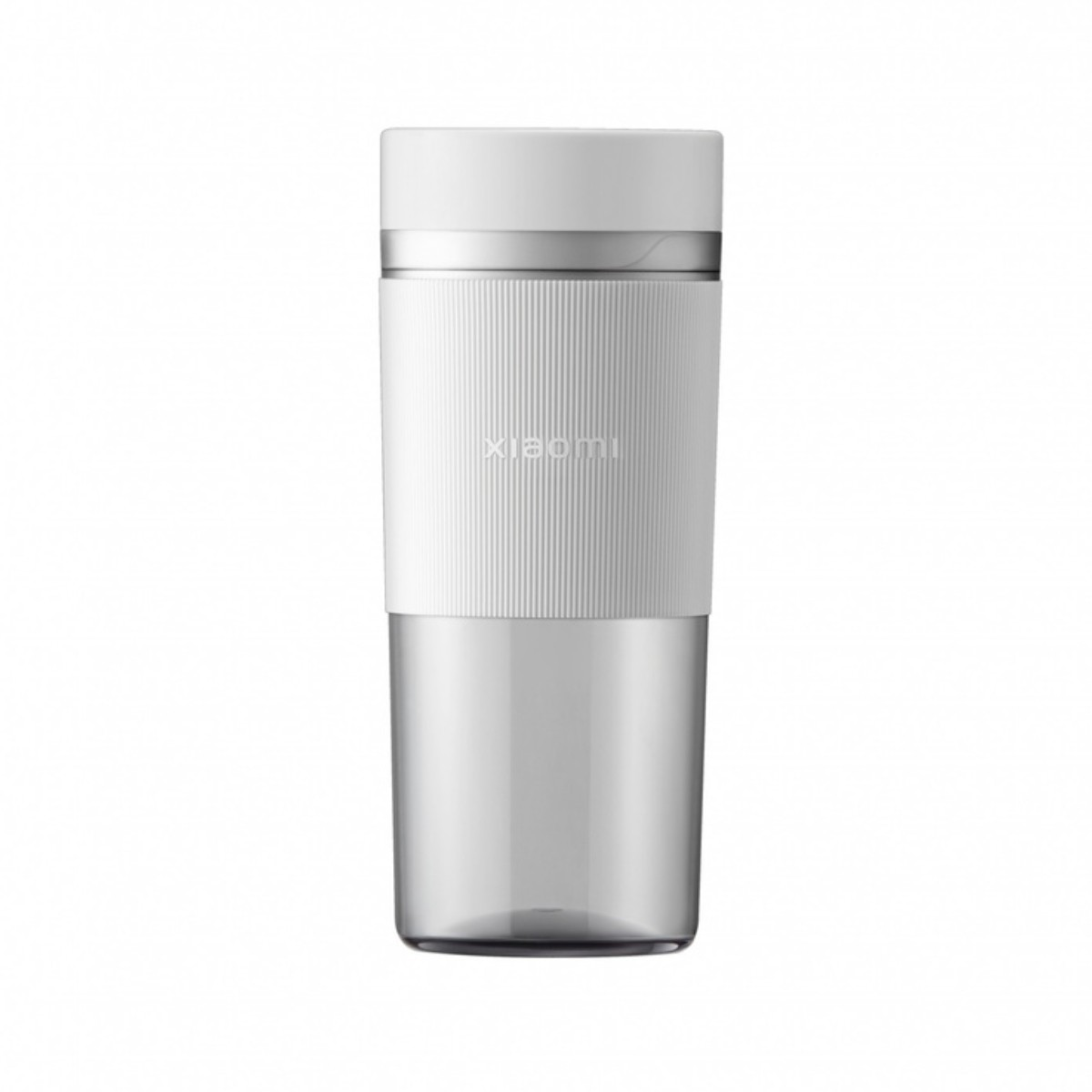 Un bicchiere Xiaomi bianco con impugnatura a coste e fondo trasparente.