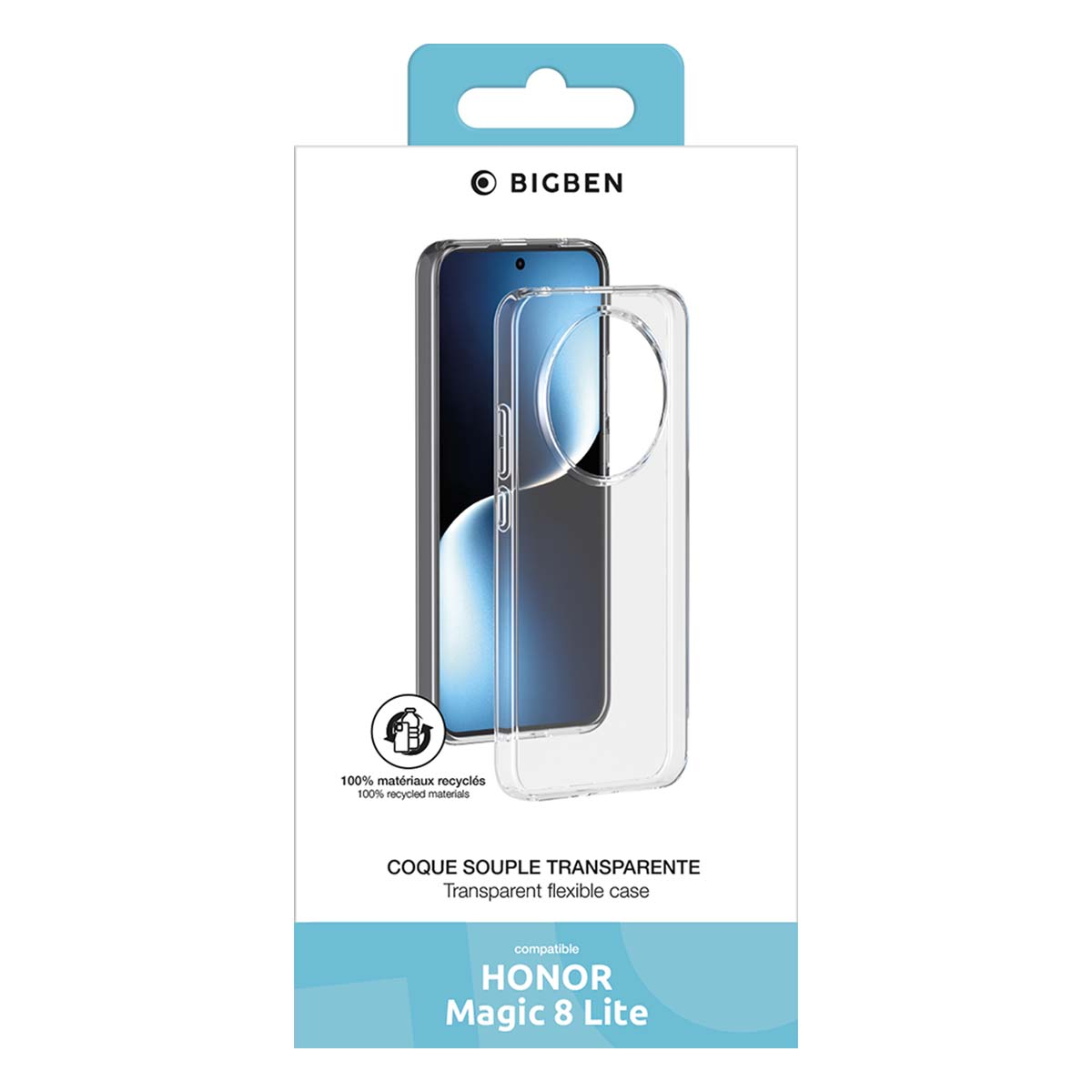 Custodia trasparente per HONOR Magic 8 Lite, in materiali riciclati.