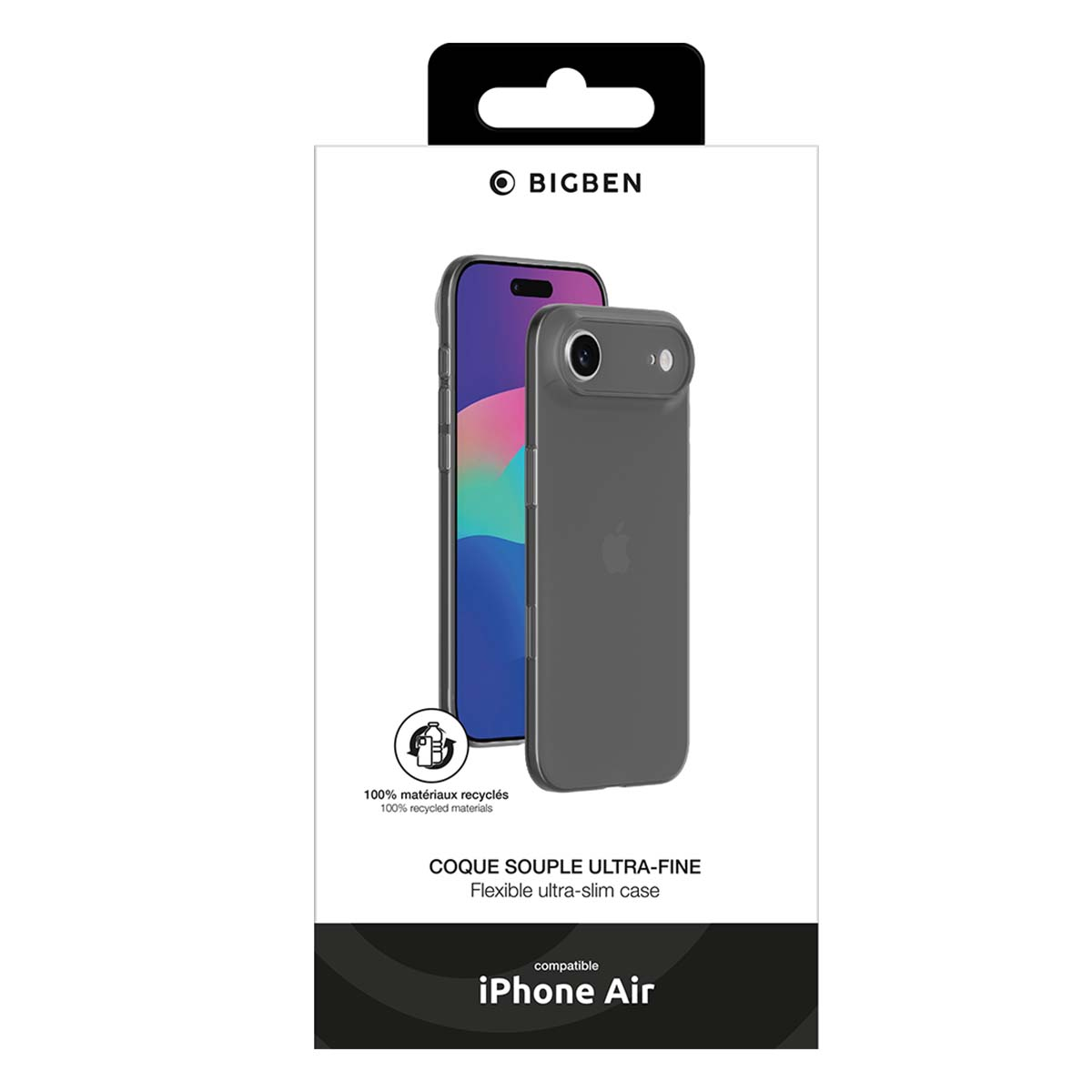 Cover BIGBEN per iPhone Air, grigia, realizzata con materiali 100% riciclati.