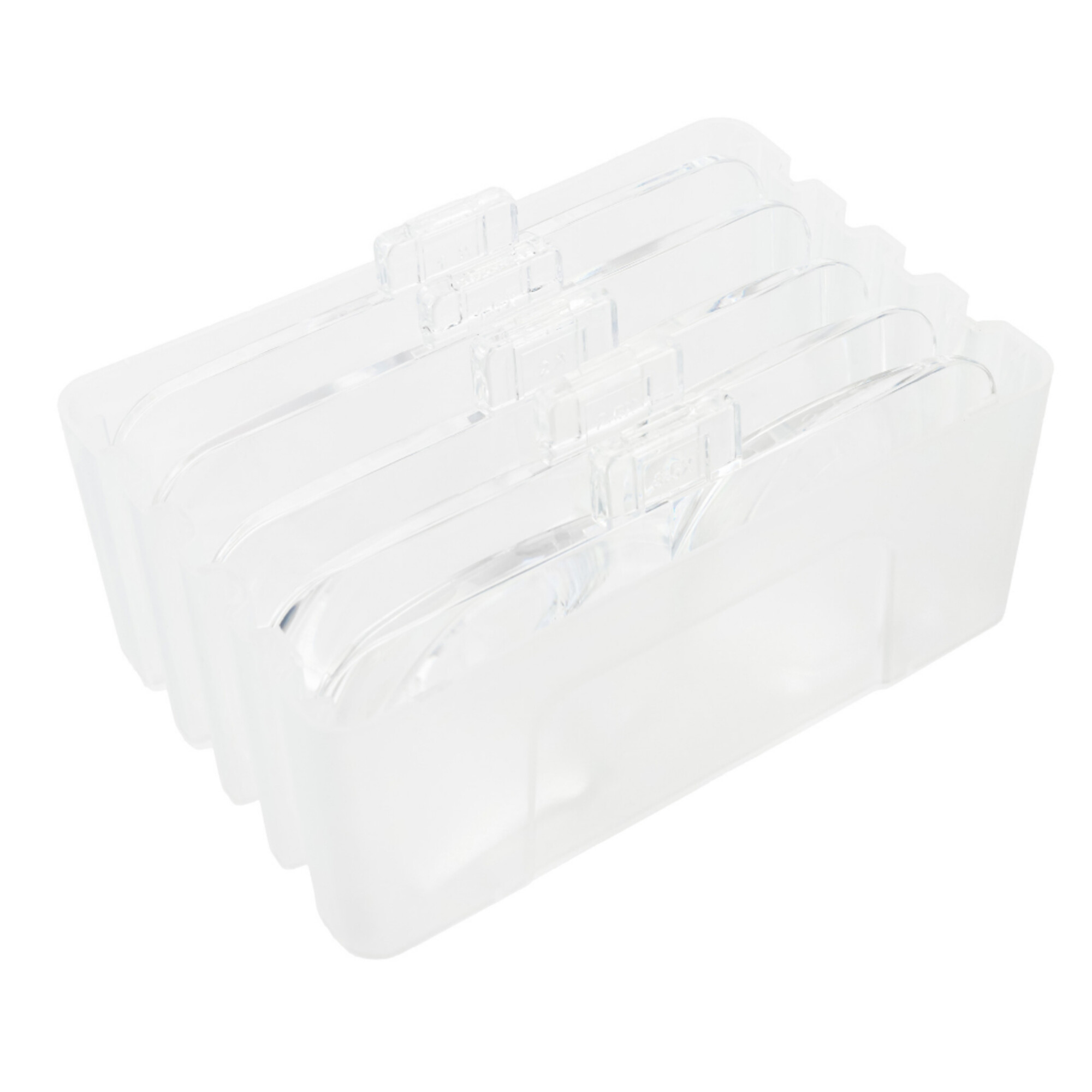Transparenter Behälter für 4 Eiswürfel mit Deckel.