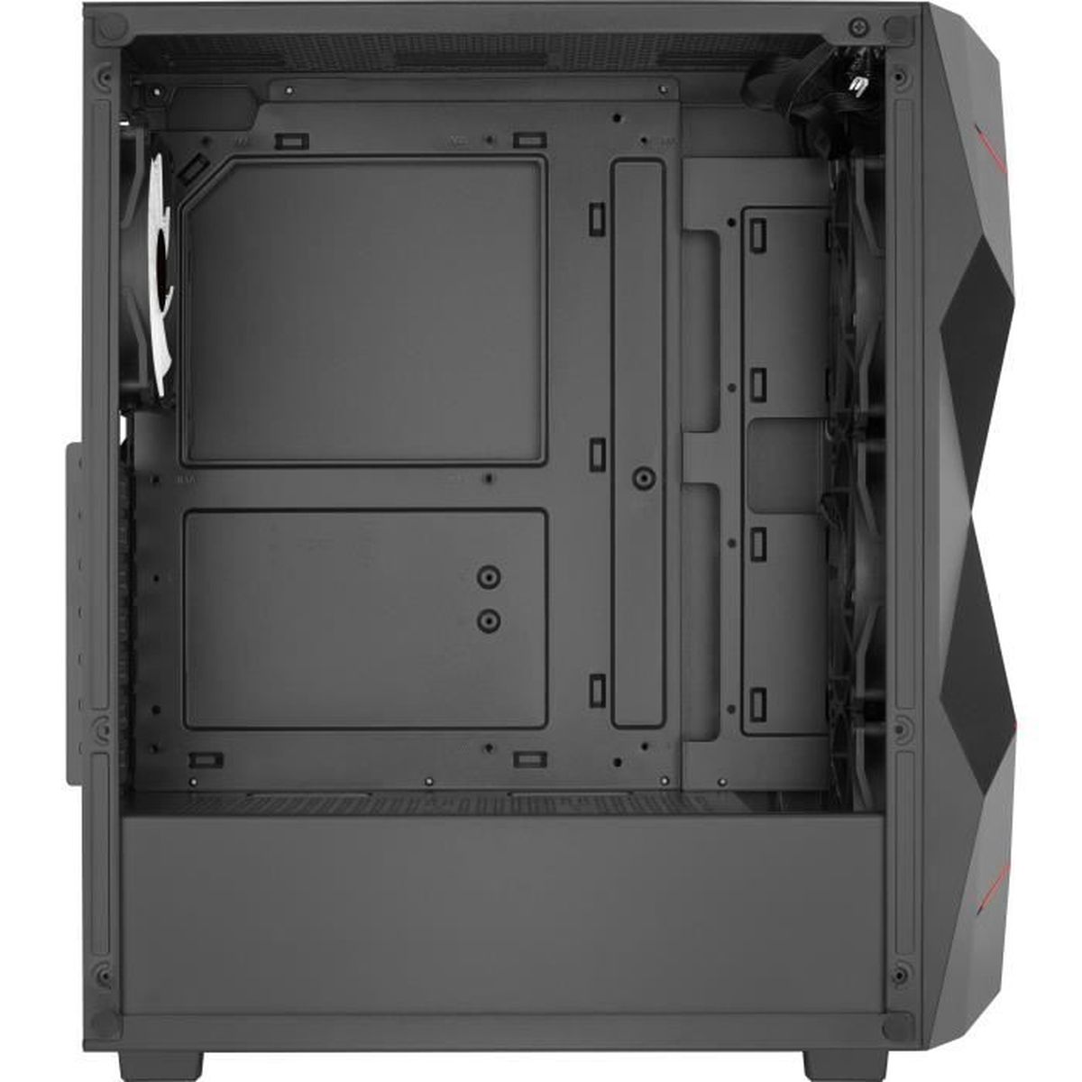 Telaio vuoto nero per PC con ventole e punti di montaggio.