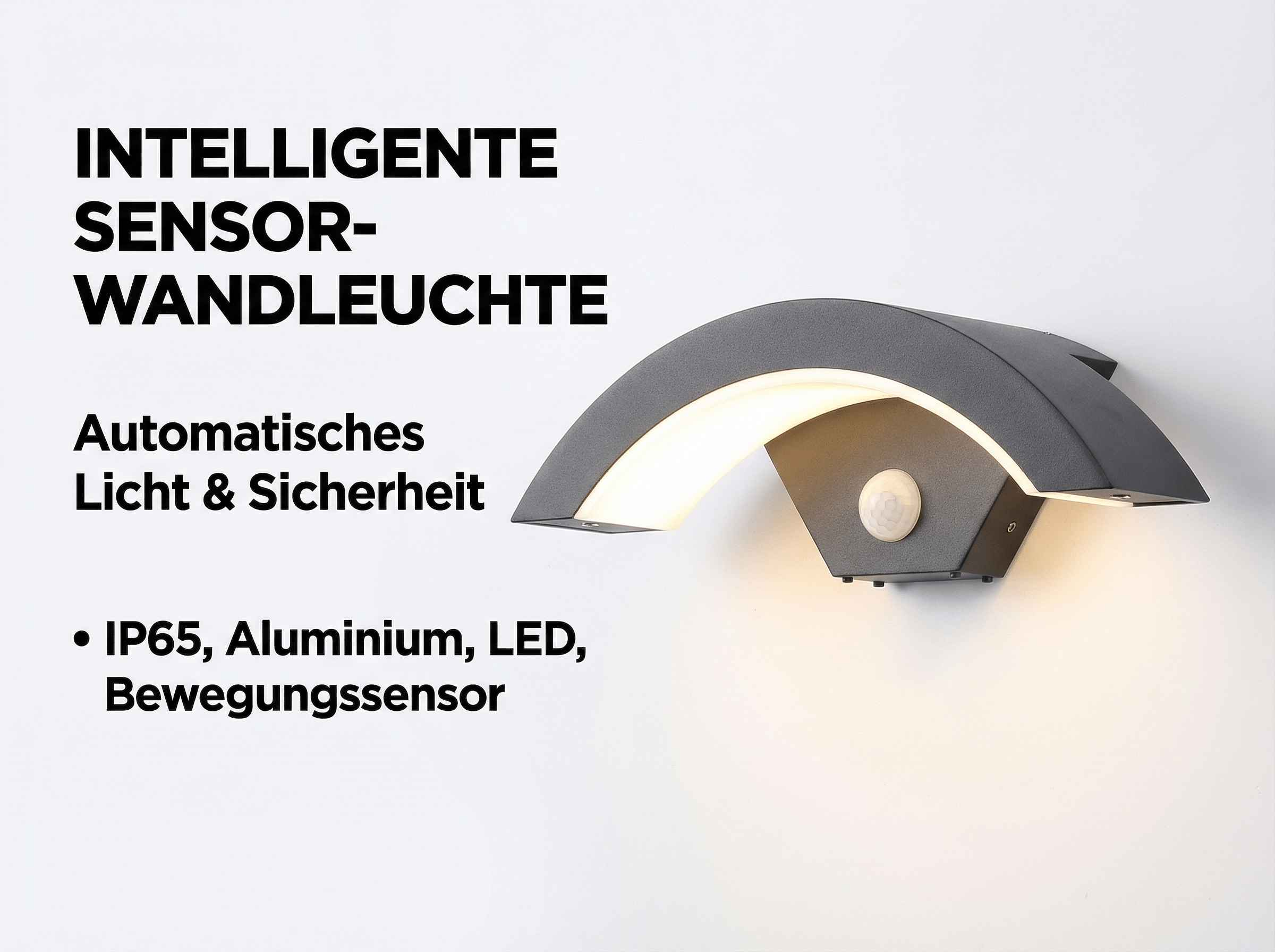 Graue Wandleuchte mit Sensor und LED-Licht.