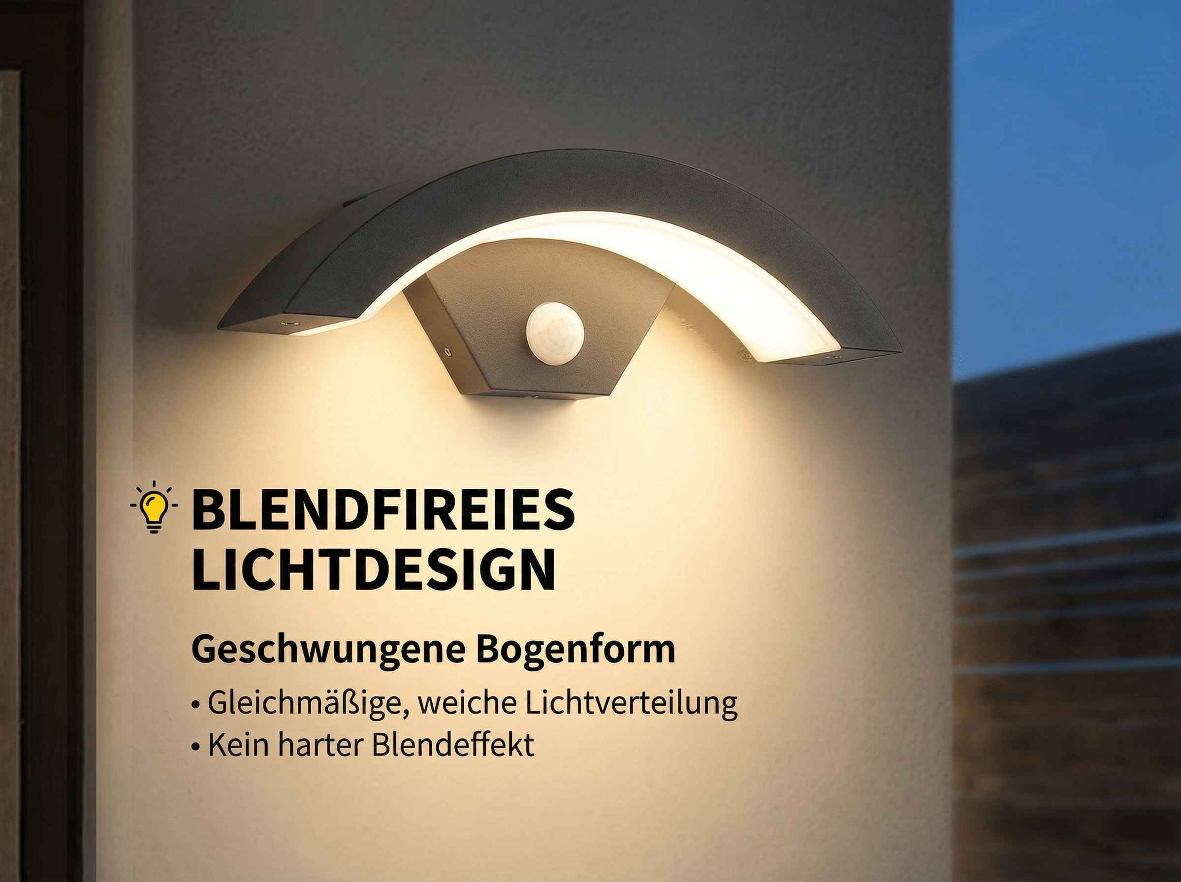 Moderne Wandleuchte mit geschwungener Form und Sensor.