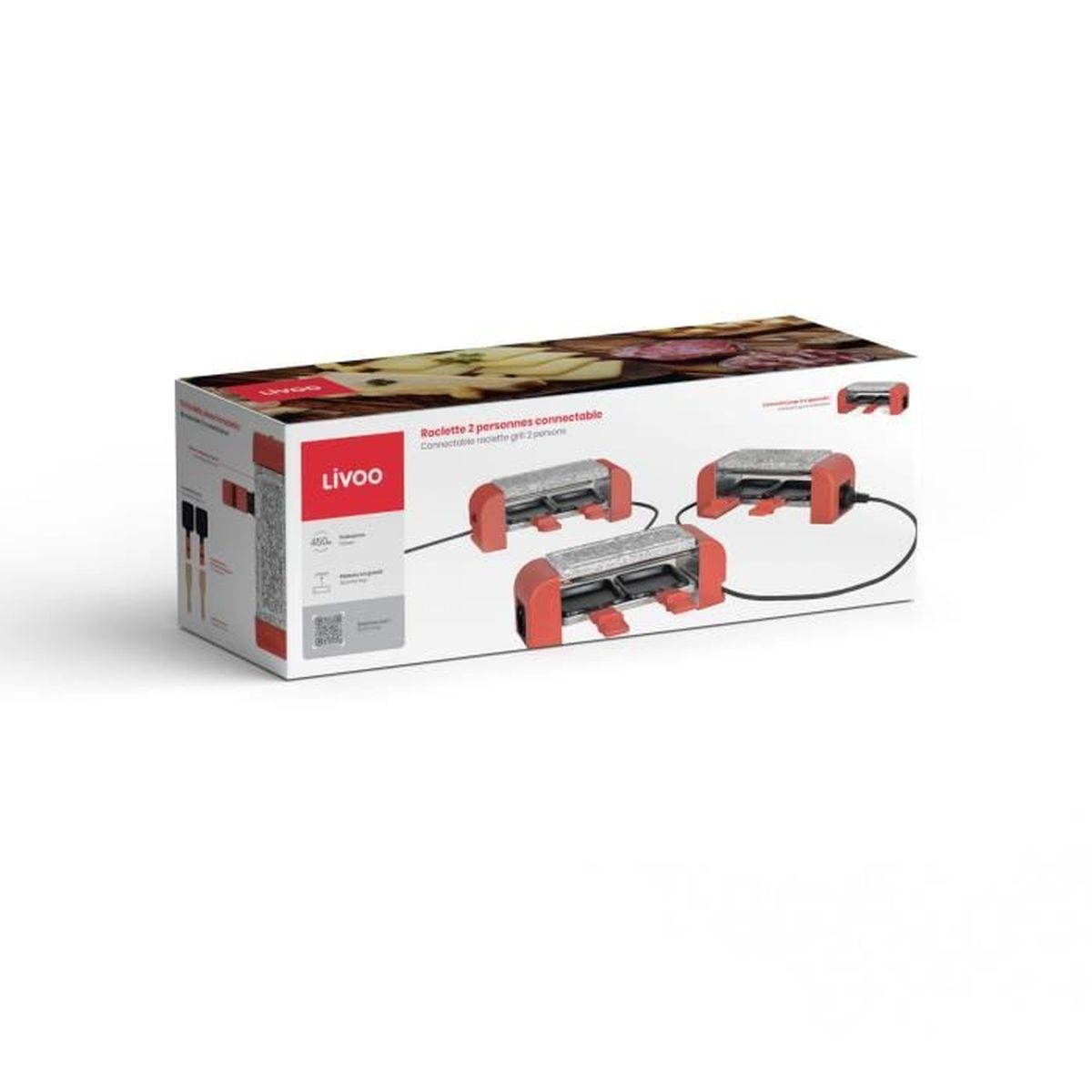 Packung mit zwei roten Raclette-Grills mit Käseschmelzern