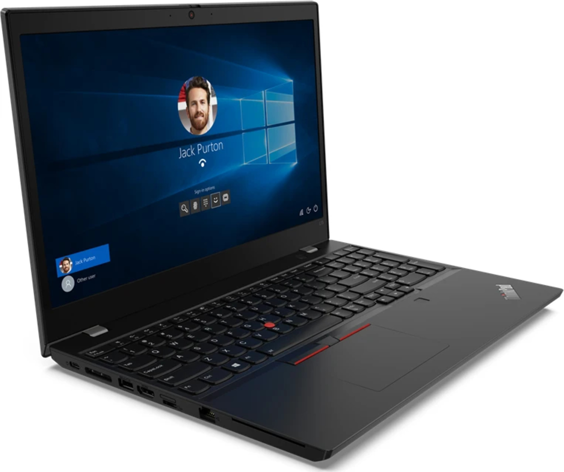 Schwarzer Laptop mit Windows-Anmeldebildschirm für Jack Purton.