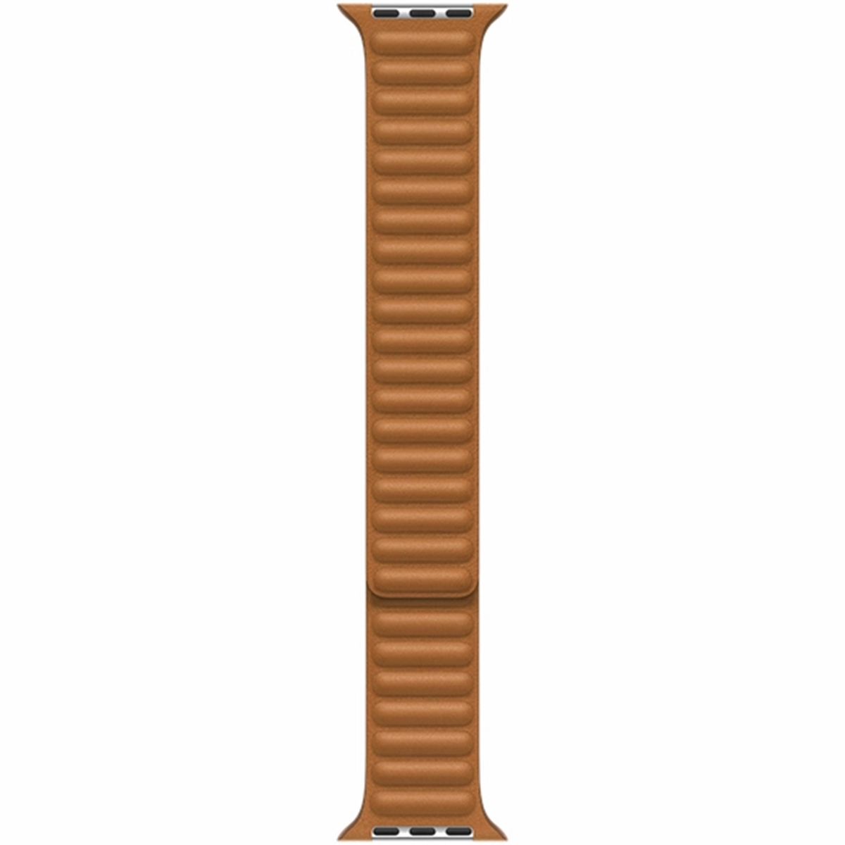 Brown leather watch band with a magnetic closure, designed for a smartwatch.