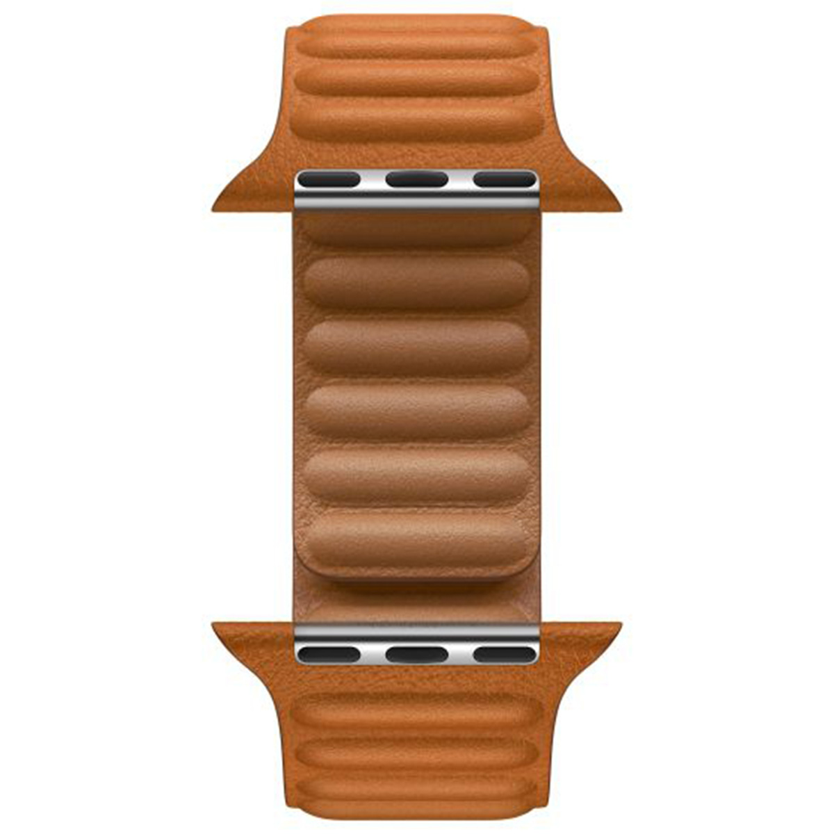 A brown leather watch band with a magnetic closure, designed for smartwatches.