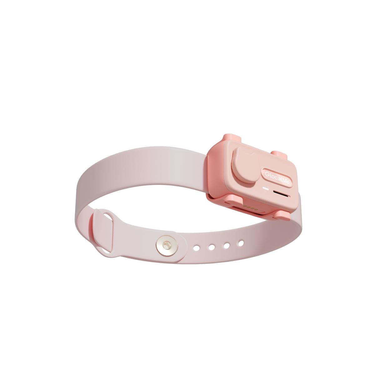Ein rosafarbenes Armband mit einem kleinen rosa Gerät mit der Aufschrift "LocalMe".