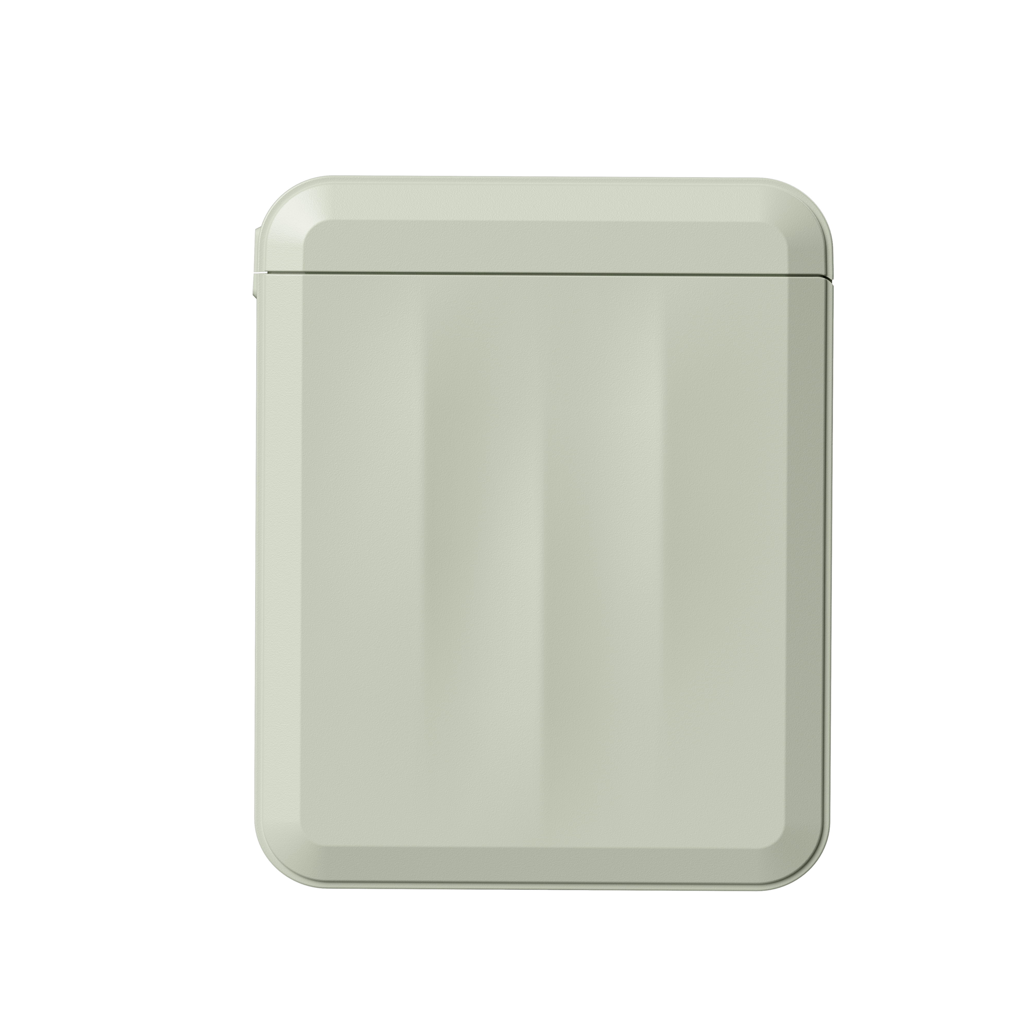 Jasnozielona, prostokątna puszka z zaokrąglonymi rogami i pionowymi paskami.